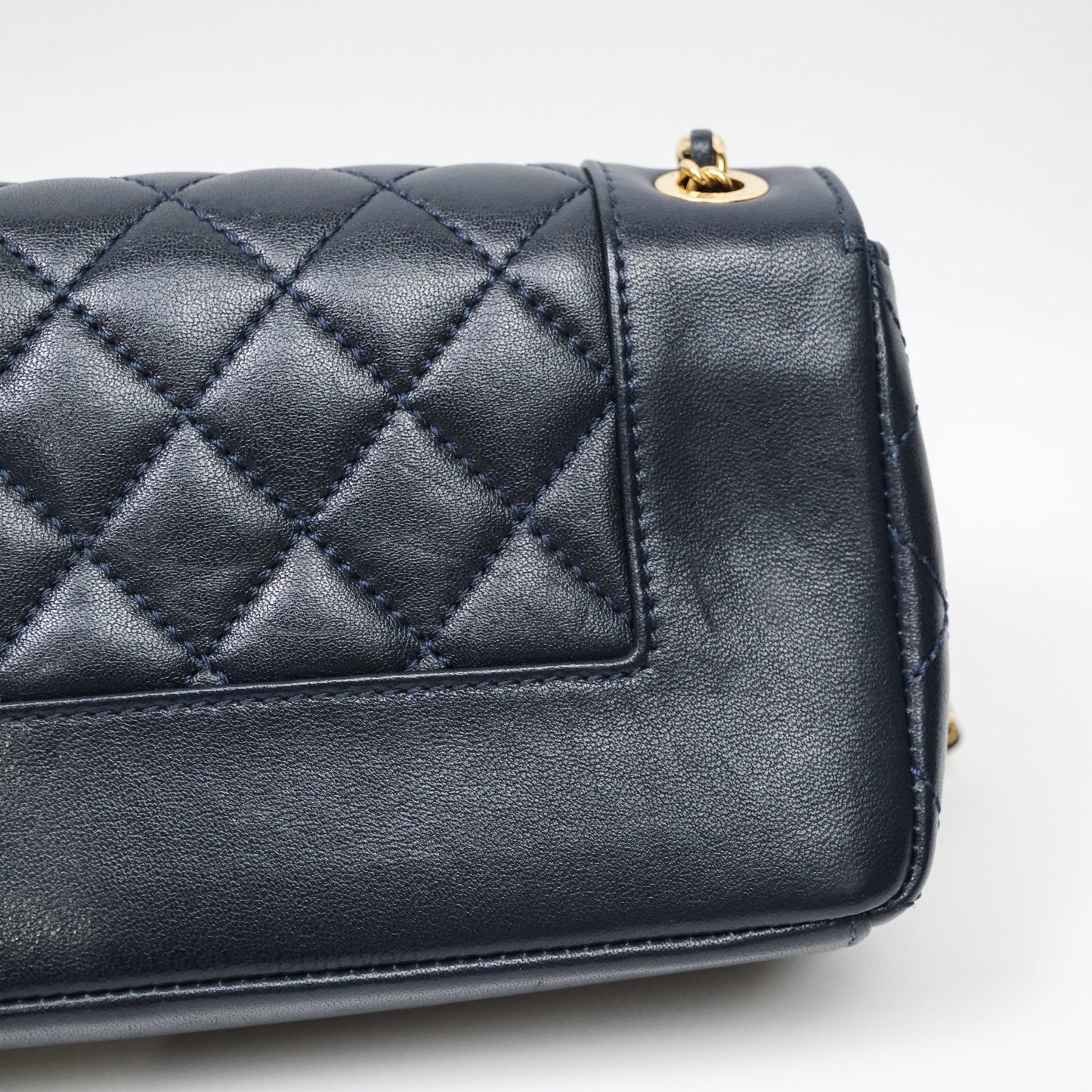 Chanel Small Vintage Mademoiselle Flap Navy Sheepskin Gold Hardware