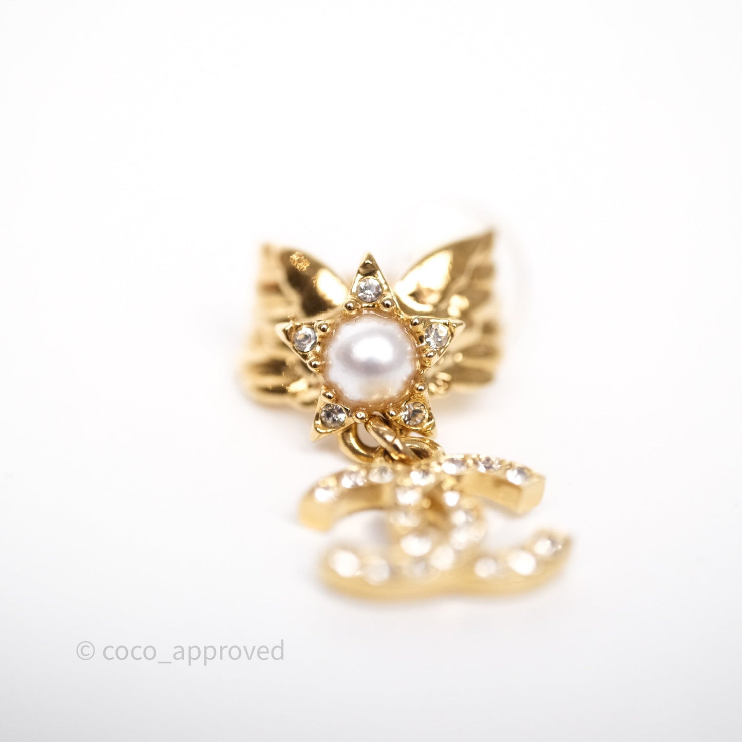 Chanel Star Wings Crystal CC Ear Clips Gold Tone 24C