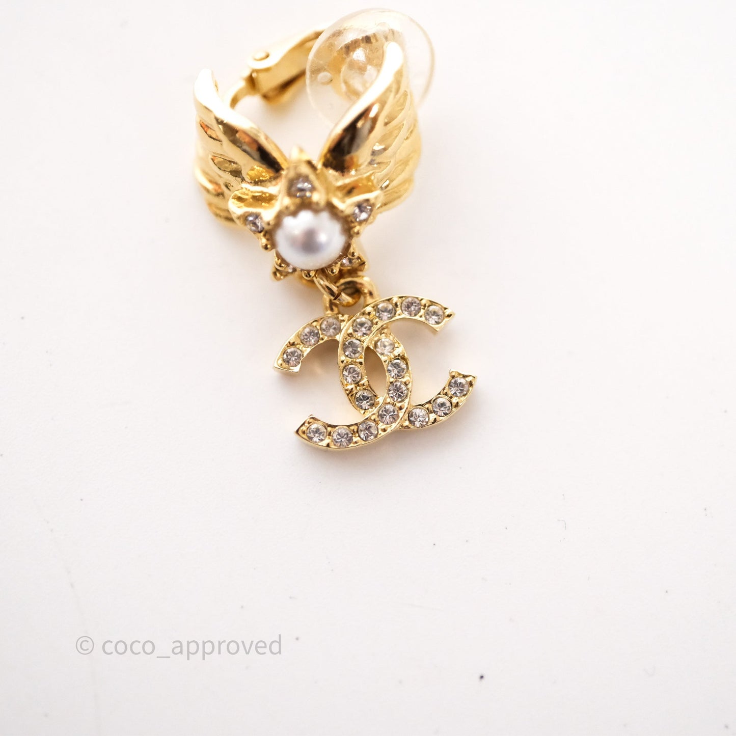 Chanel Star Wings Crystal CC Ear Clips Gold Tone 24C