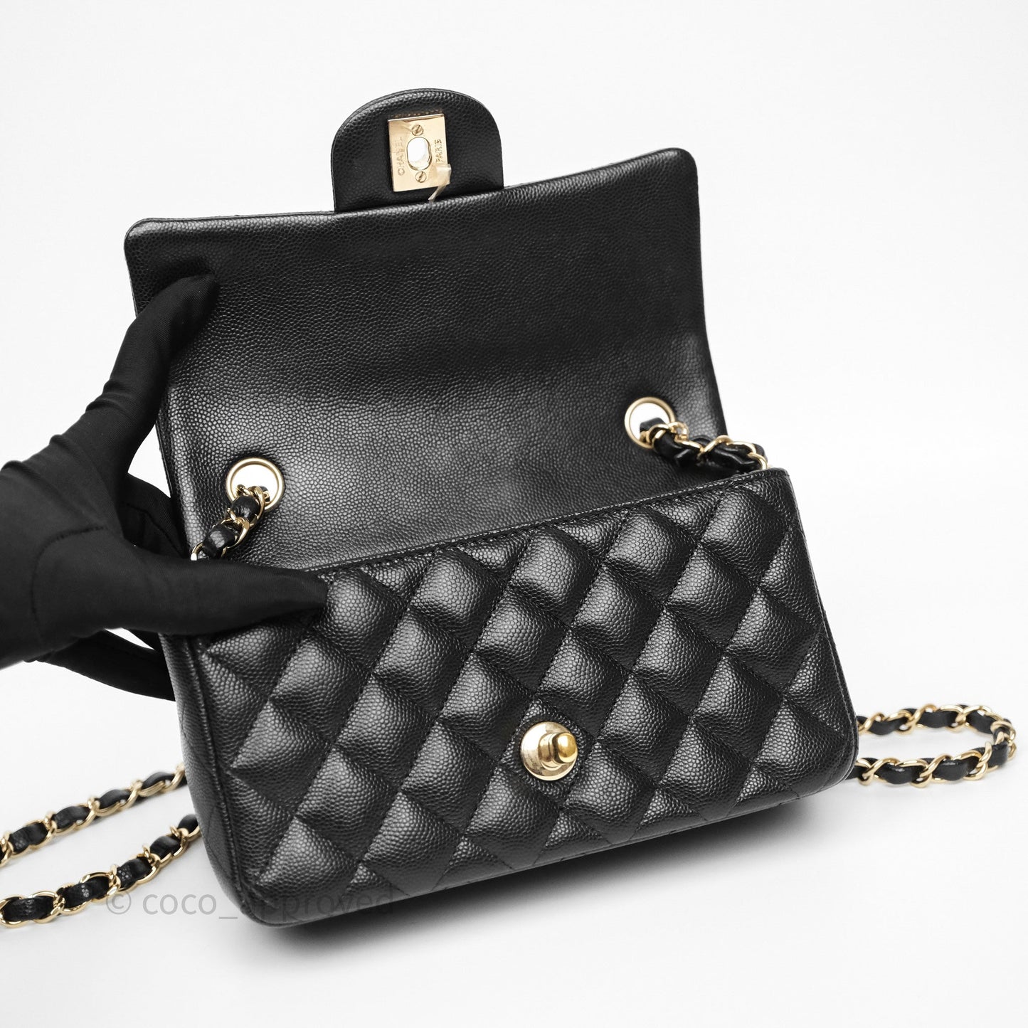 Chanel Mini Rectangular Flap Quilted Black Caviar Gold Hardware