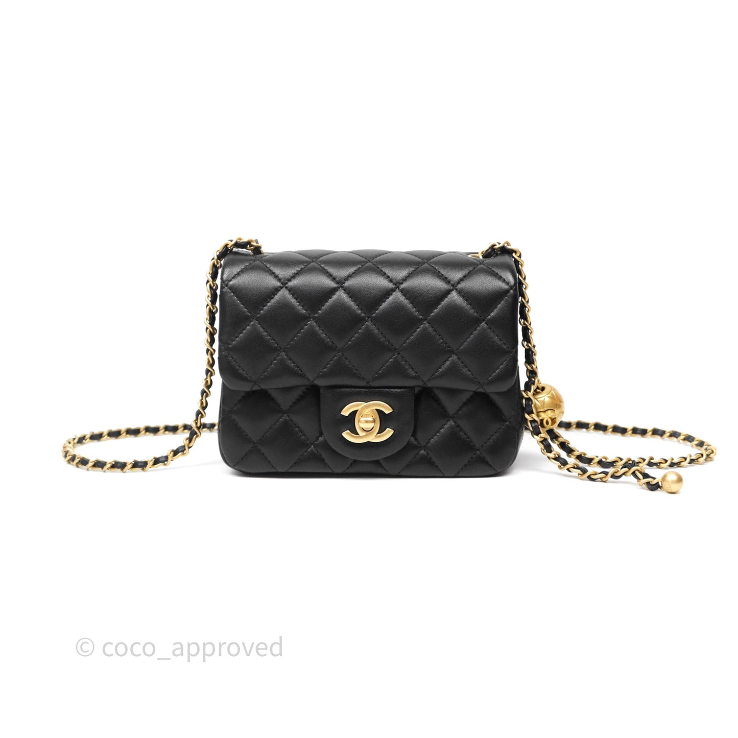 Chanel Pearl Crush Mini Square Quilted Black Lambskin Aged Gold Hardware