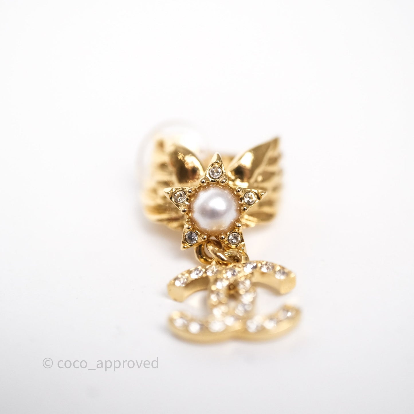 Chanel Star Wings Crystal CC Ear Clips Gold Tone 24C
