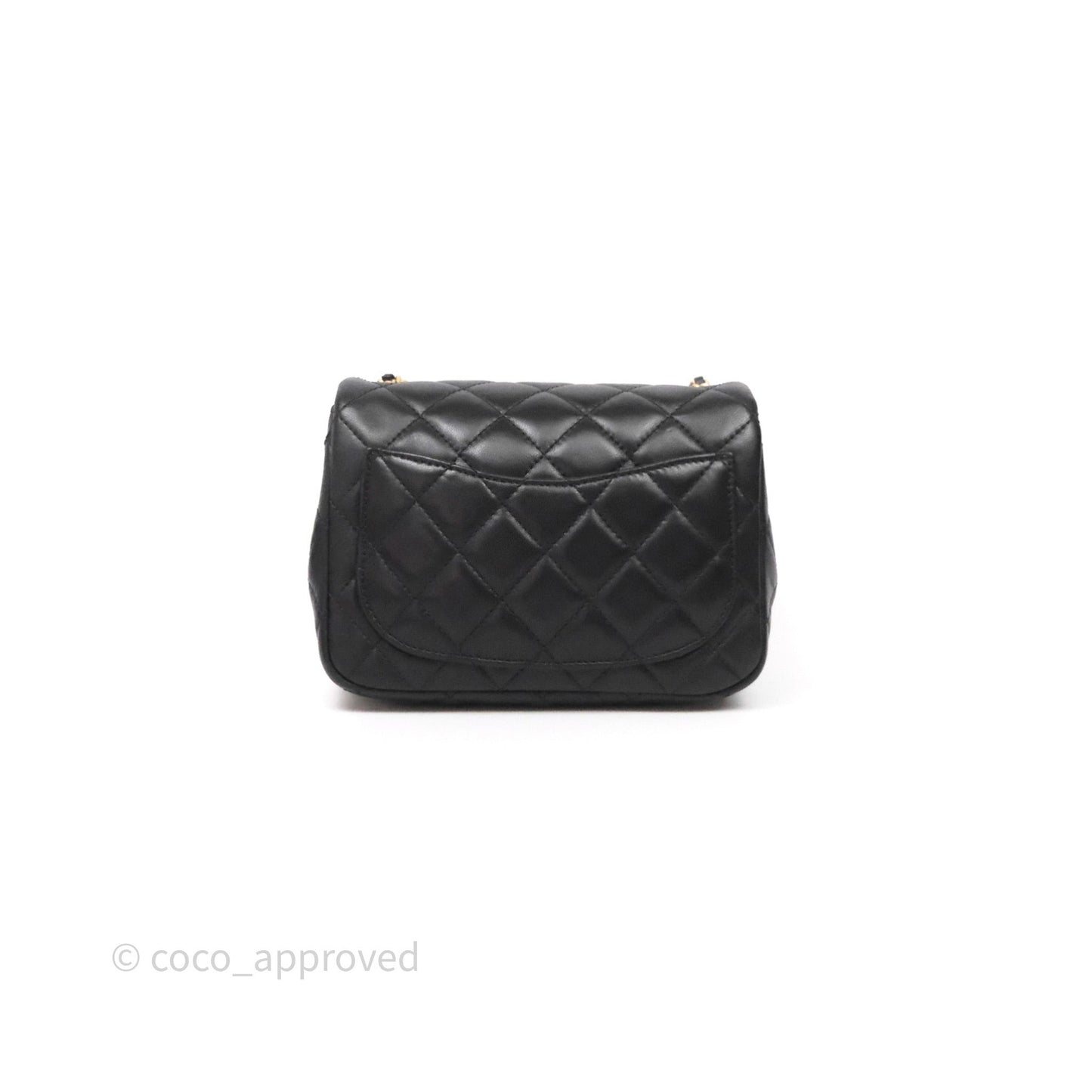 Chanel Pearl Crush Mini Square Quilted Black Lambskin Aged Gold Hardware