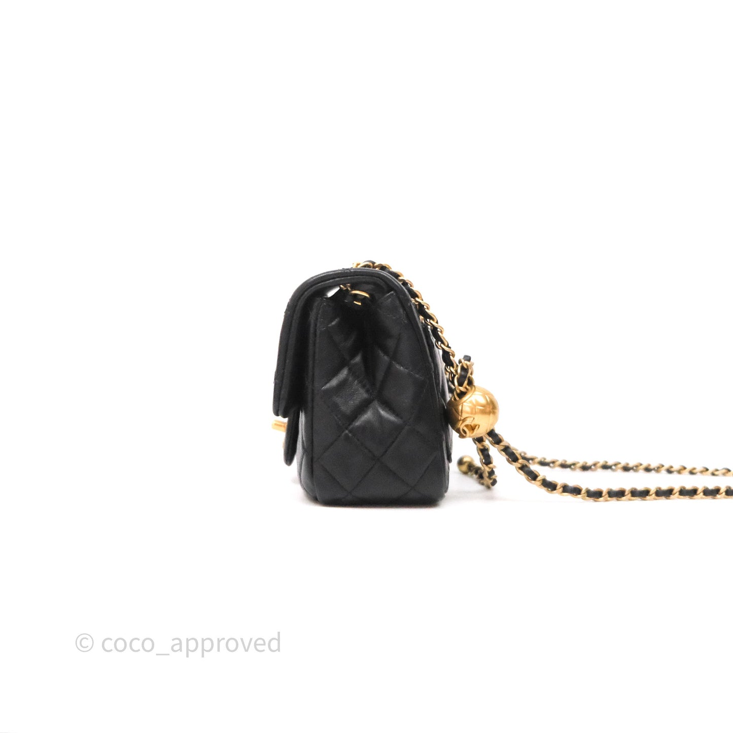 Chanel Pearl Crush Mini Square Quilted Black Lambskin Aged Gold Hardware