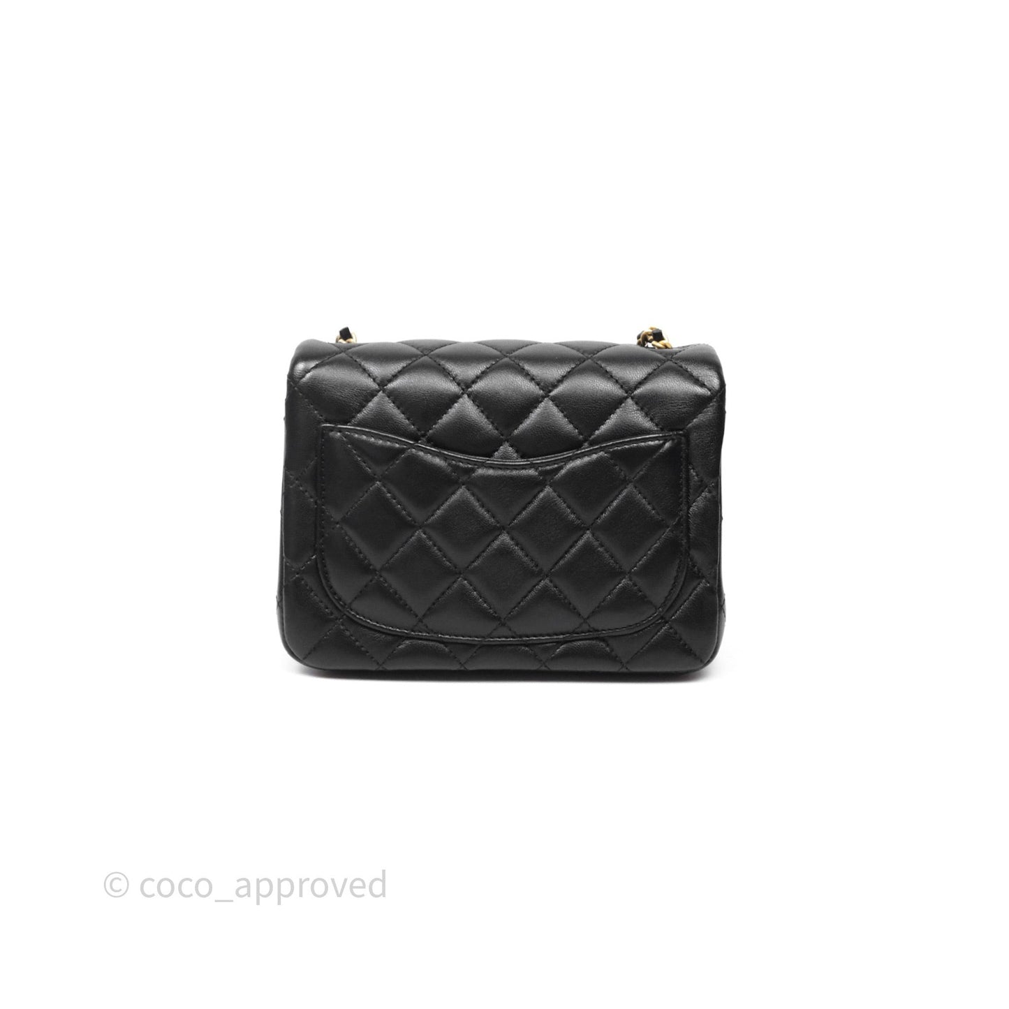 Chanel Pearl Crush Mini Square Quilted Black Lambskin Aged Gold Hardware
