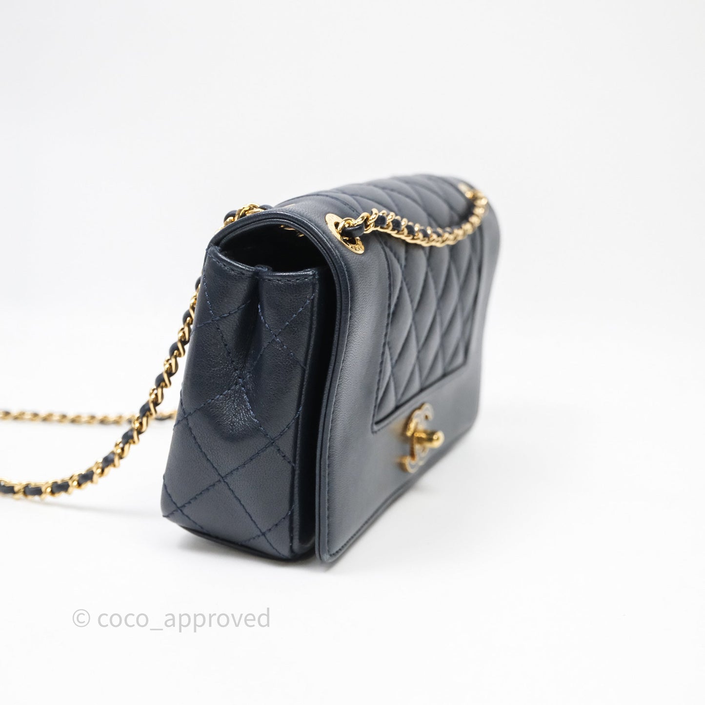 Chanel Small Vintage Mademoiselle Flap Navy Sheepskin Gold Hardware