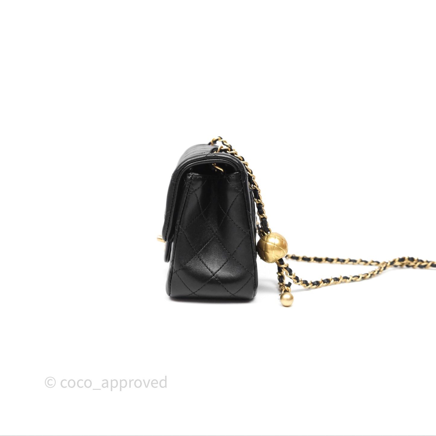 Chanel Pearl Crush Mini Square Quilted Black Lambskin Aged Gold Hardware