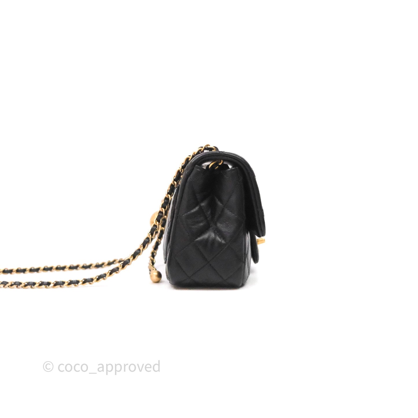Chanel Pearl Crush Mini Square Quilted Black Lambskin Aged Gold Hardware
