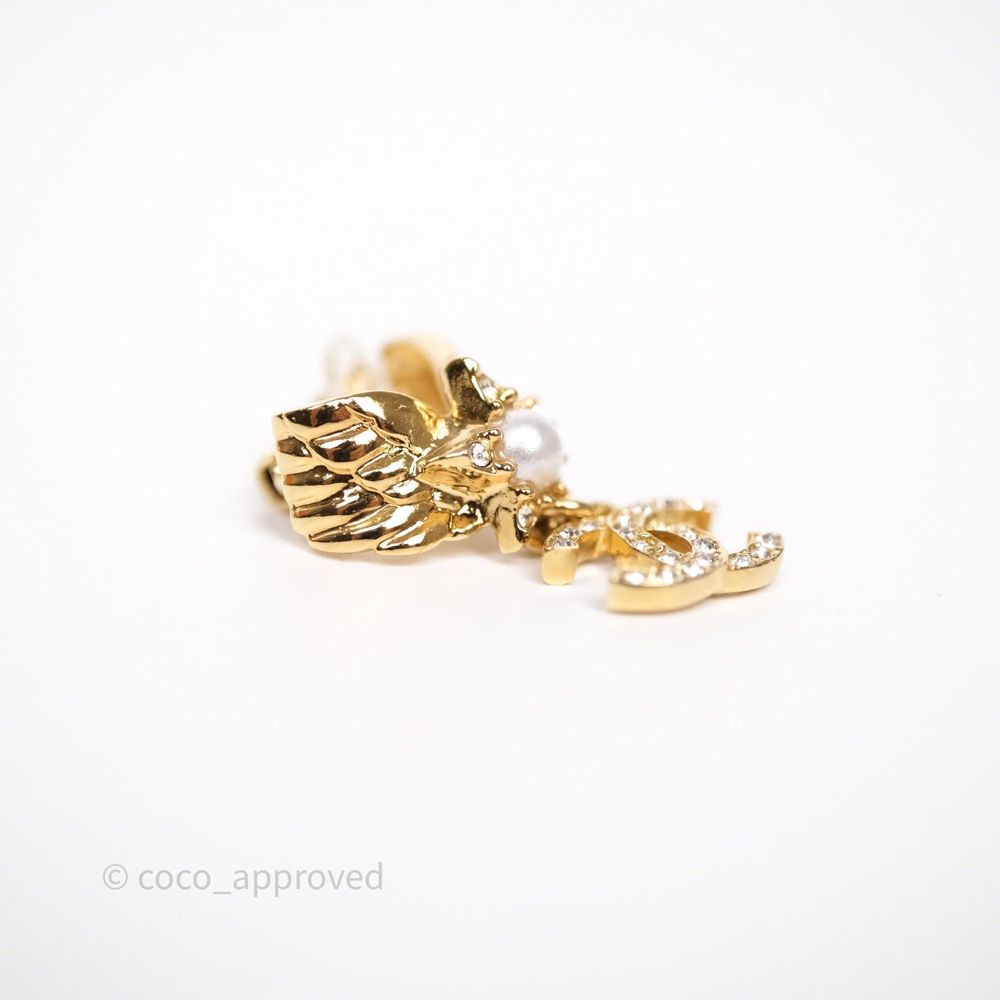 Chanel Star Wings Crystal CC Ear Clips Gold Tone 24C