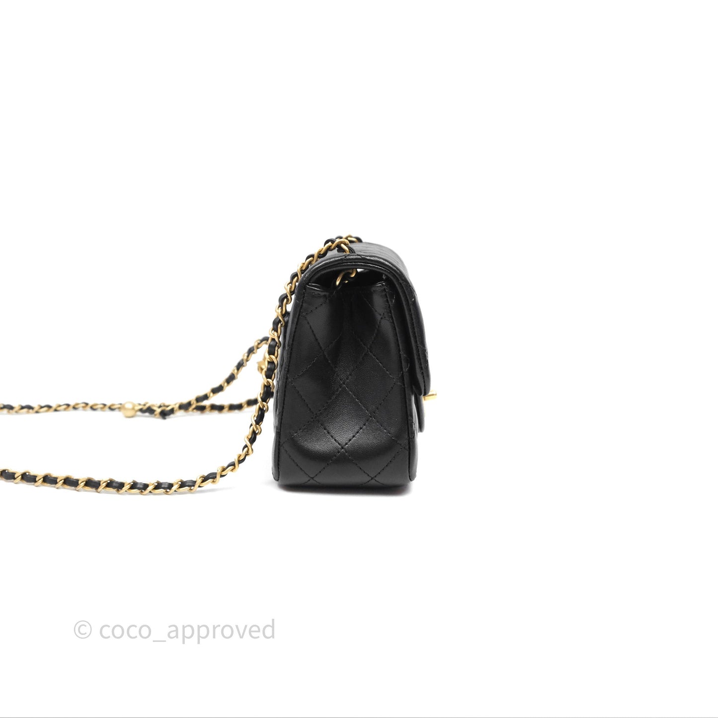 Chanel Pearl Crush Mini Square Quilted Black Lambskin Aged Gold Hardware