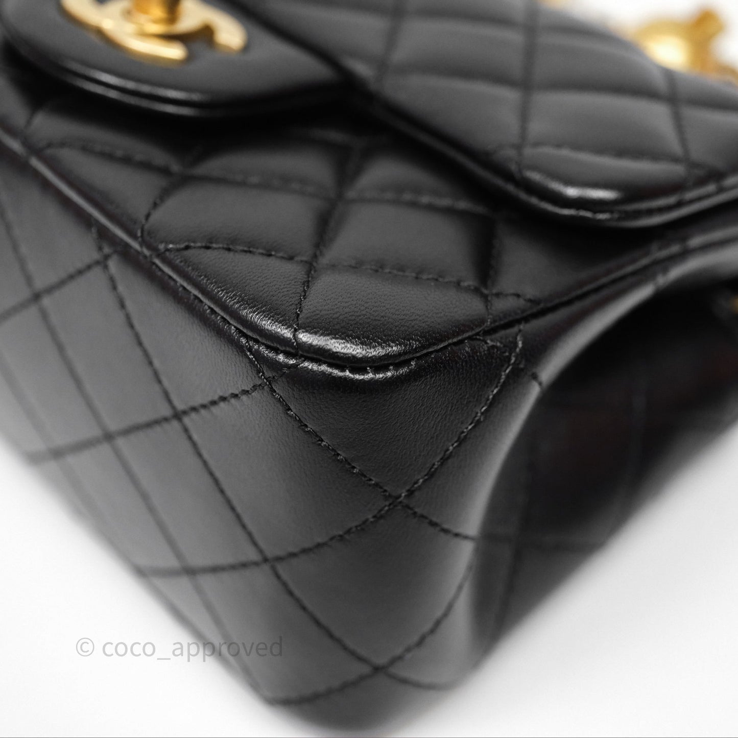 Chanel Pearl Crush Mini Square Quilted Black Lambskin Aged Gold Hardware
