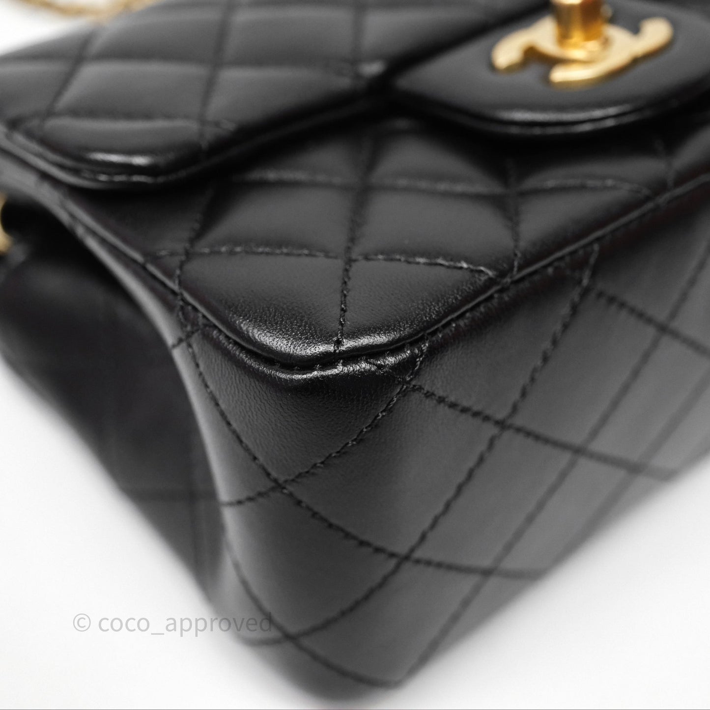 Chanel Pearl Crush Mini Square Quilted Black Lambskin Aged Gold Hardware