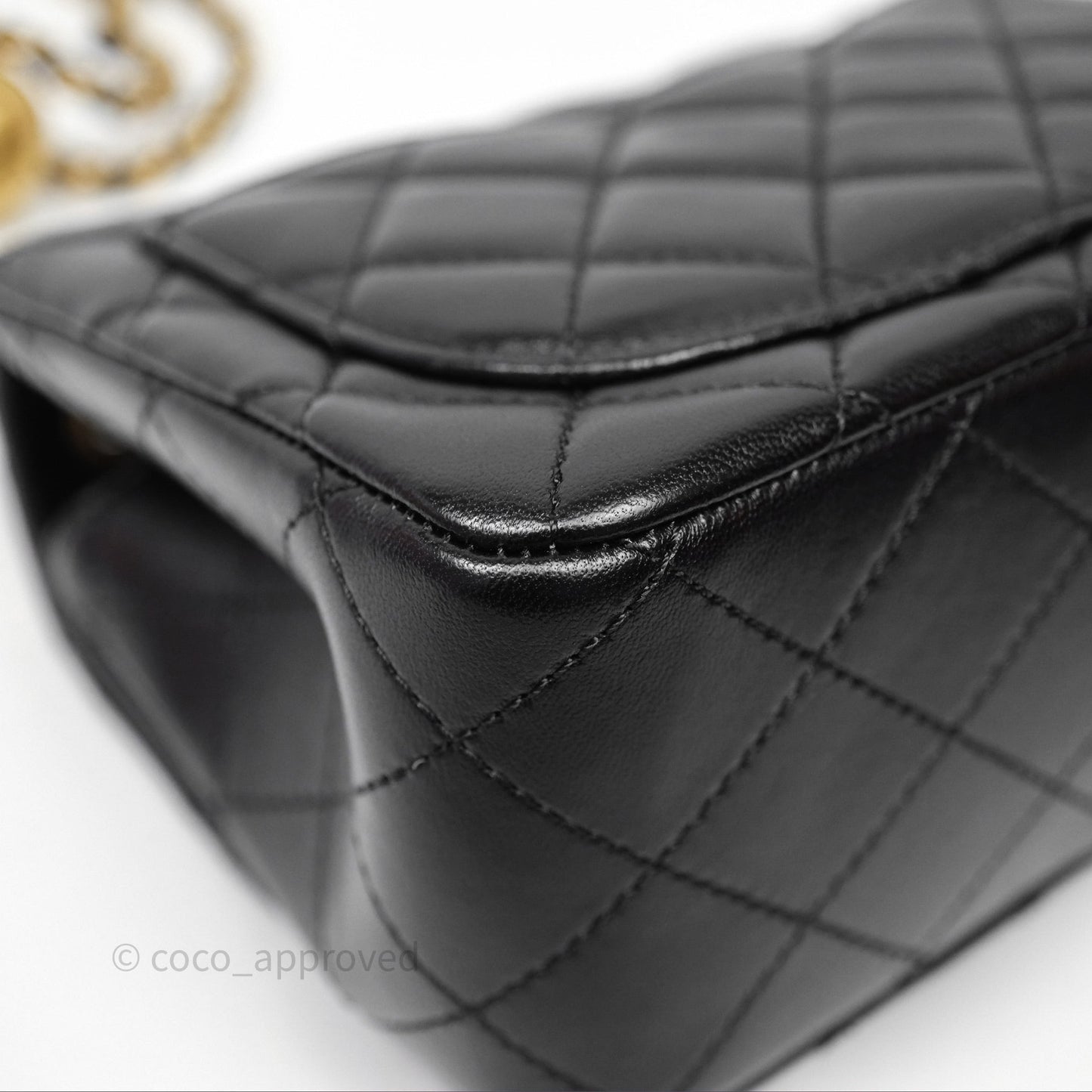 Chanel Pearl Crush Mini Square Quilted Black Lambskin Aged Gold Hardware