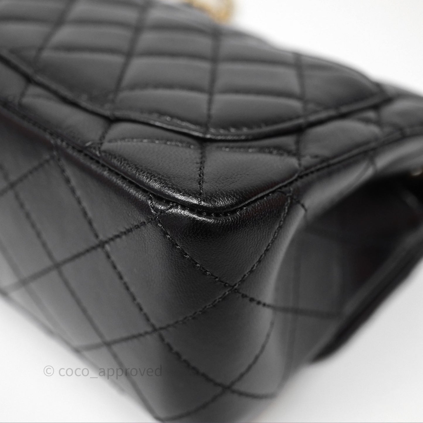 Chanel Pearl Crush Mini Square Quilted Black Lambskin Aged Gold Hardware
