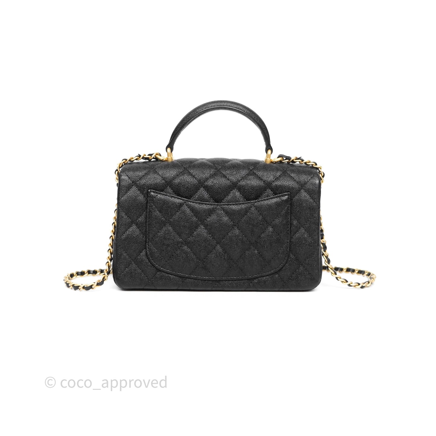 Chanel Top Handle Mini Rectangular Flap Bag Black Caviar Aged Gold Hardware