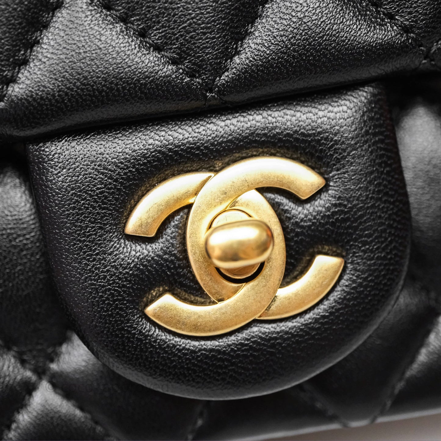 Chanel Pearl Crush Mini Square Quilted Black Lambskin Aged Gold Hardware