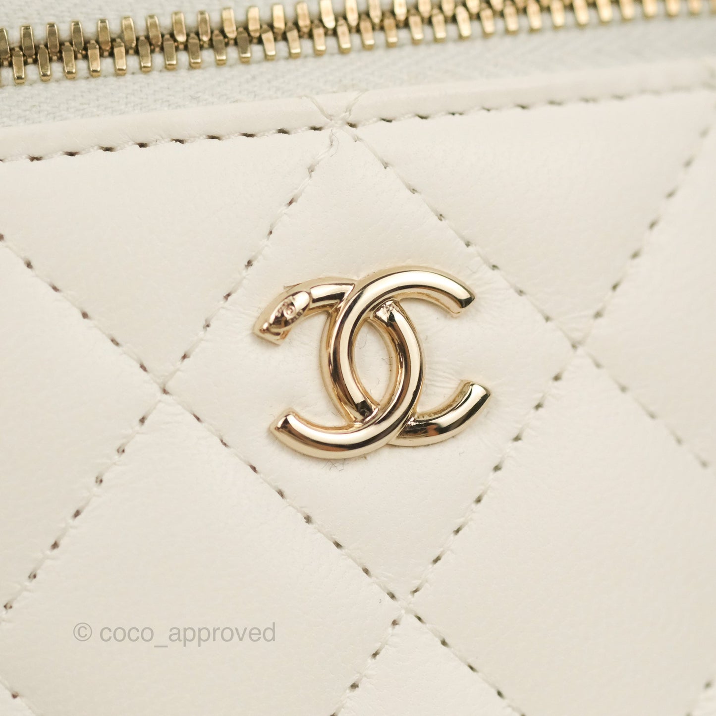 Chanel Mini Ball Crush Vanity With Chain White Lambskin Gold Hardware