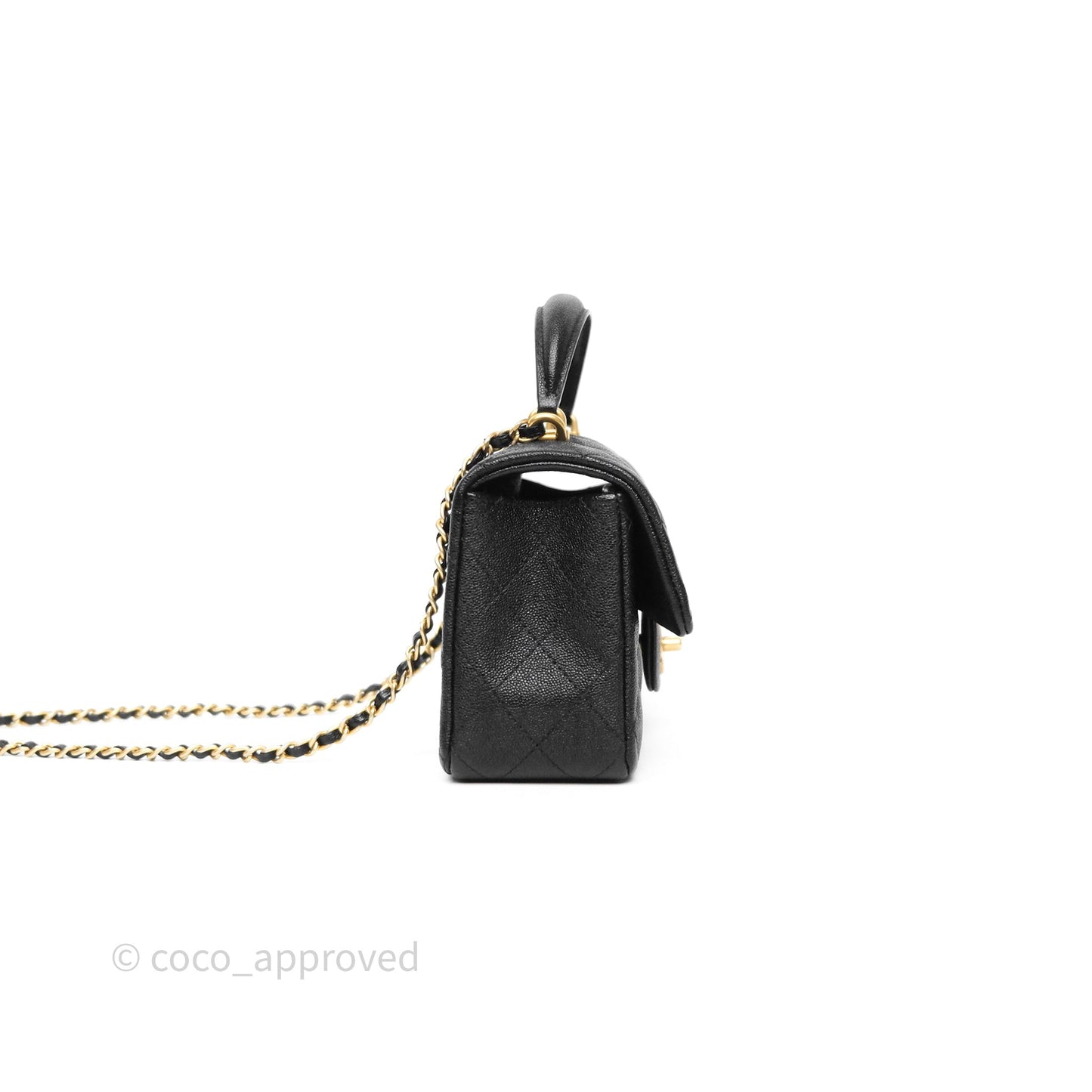 Chanel Top Handle Mini Rectangular Flap Bag Black Caviar Aged Gold Hardware