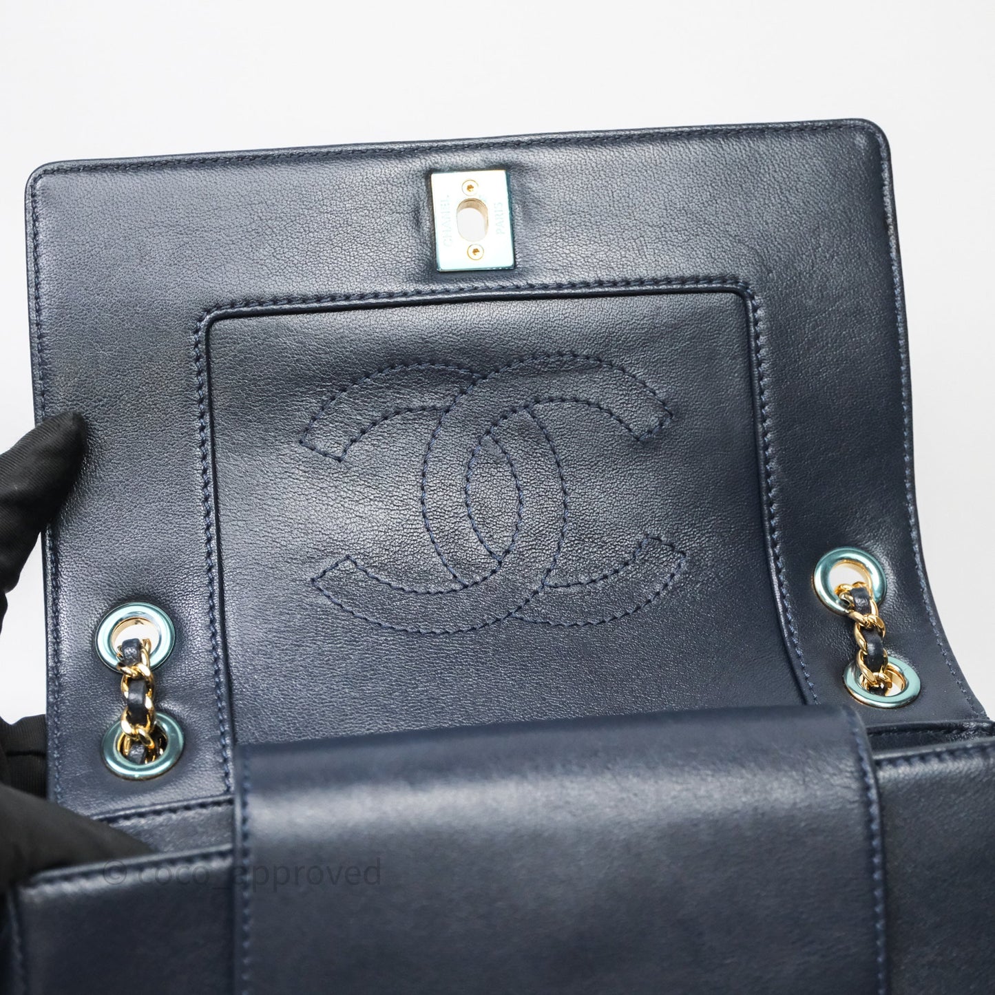 Chanel Small Vintage Mademoiselle Flap Navy Sheepskin Gold Hardware