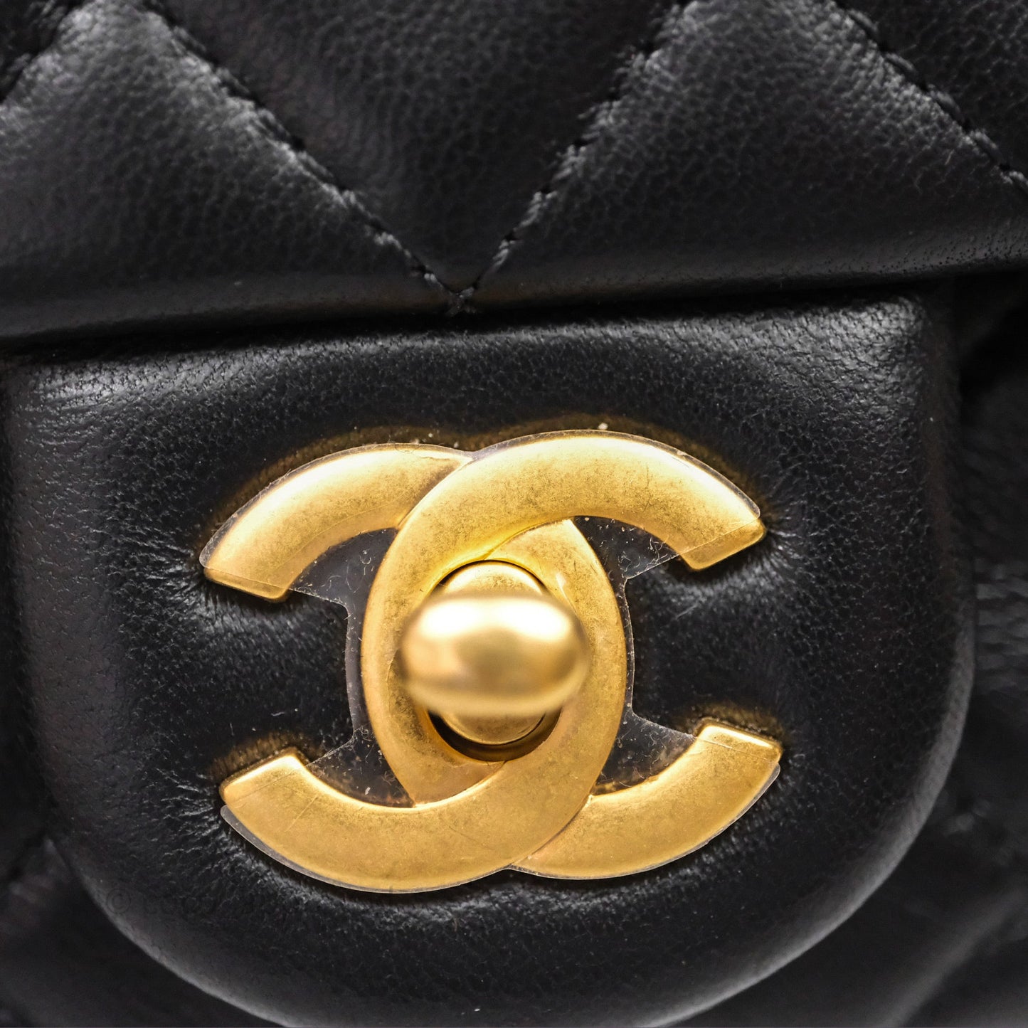 Chanel Pearl Crush Mini Square Quilted Black Lambskin Aged Gold Hardware