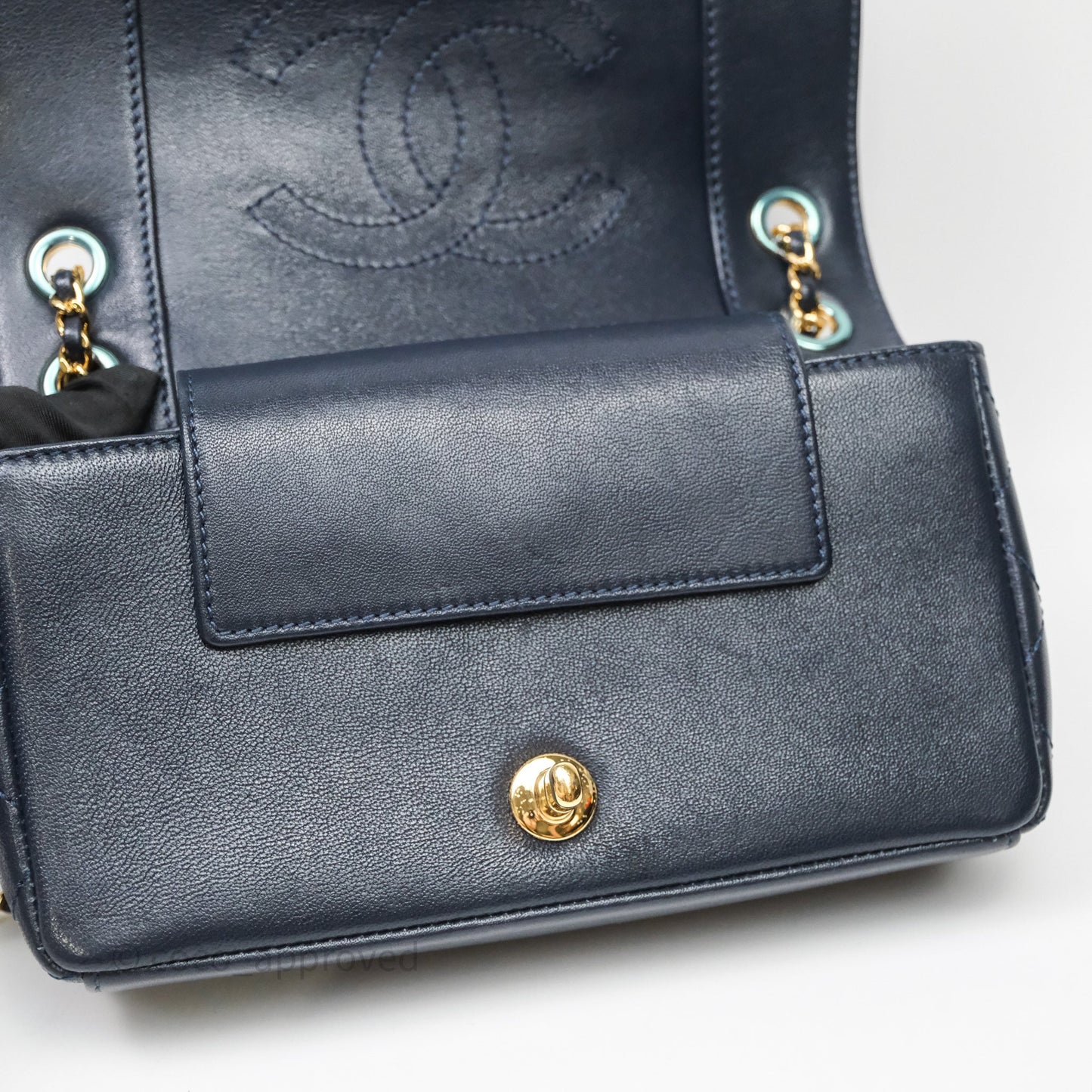 Chanel Small Vintage Mademoiselle Flap Navy Sheepskin Gold Hardware