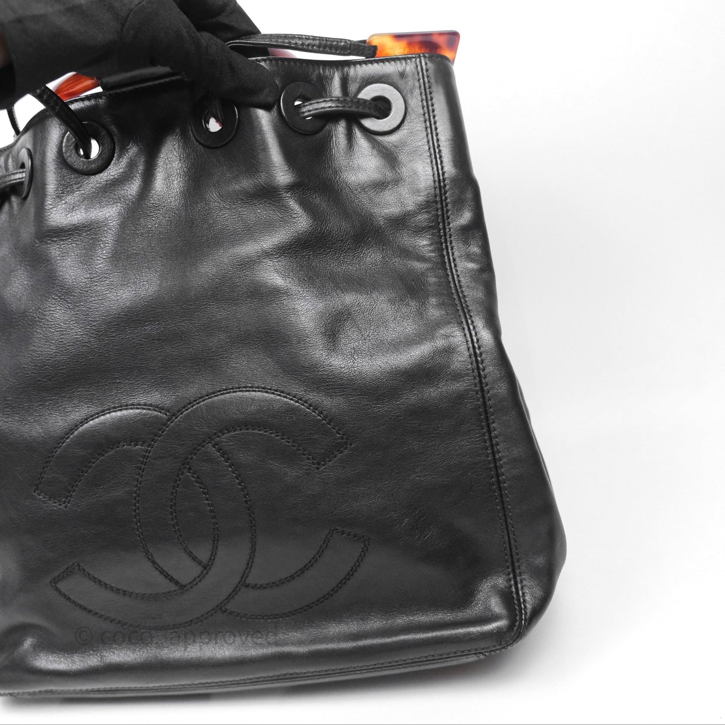 Chanel Vintage Top Handle Ring Bag Black Lambskin