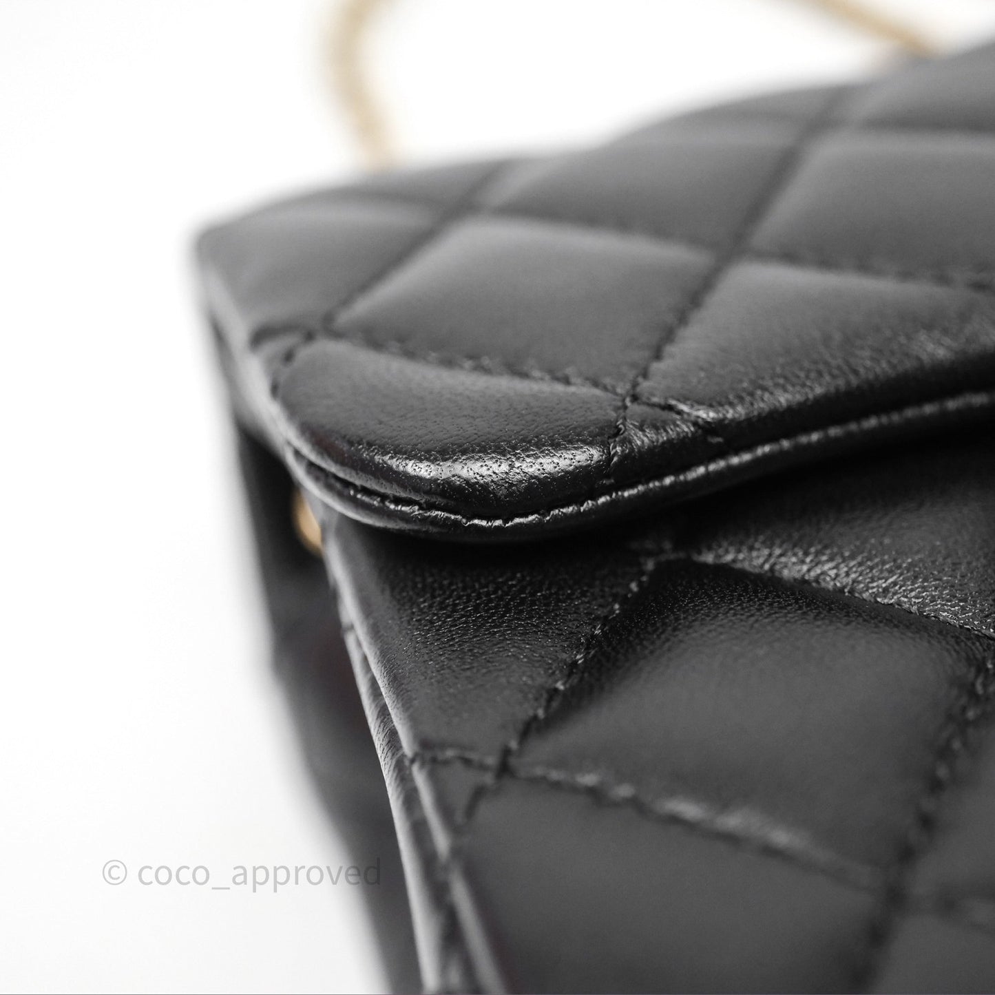 Chanel Pearl Crush Mini Square Quilted Black Lambskin Aged Gold Hardware