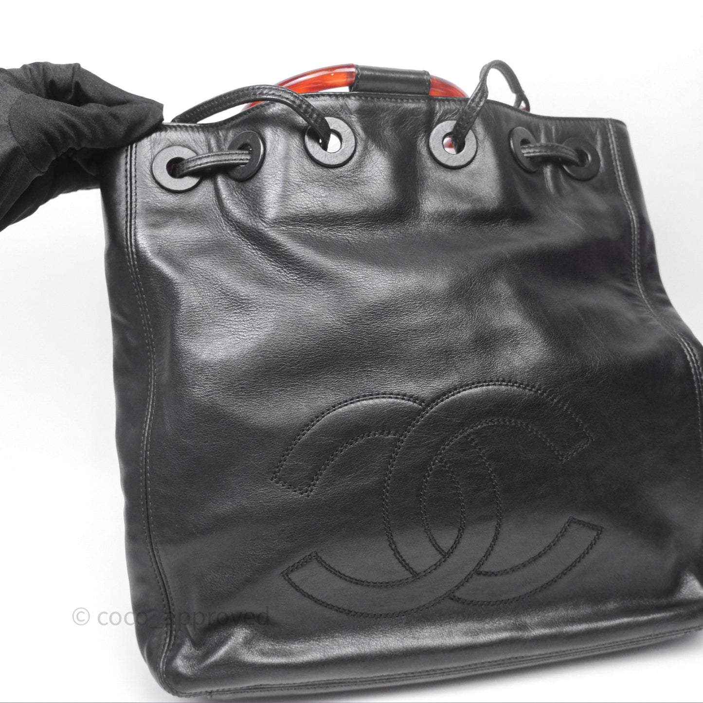 Chanel Vintage Top Handle Ring Bag Black Lambskin