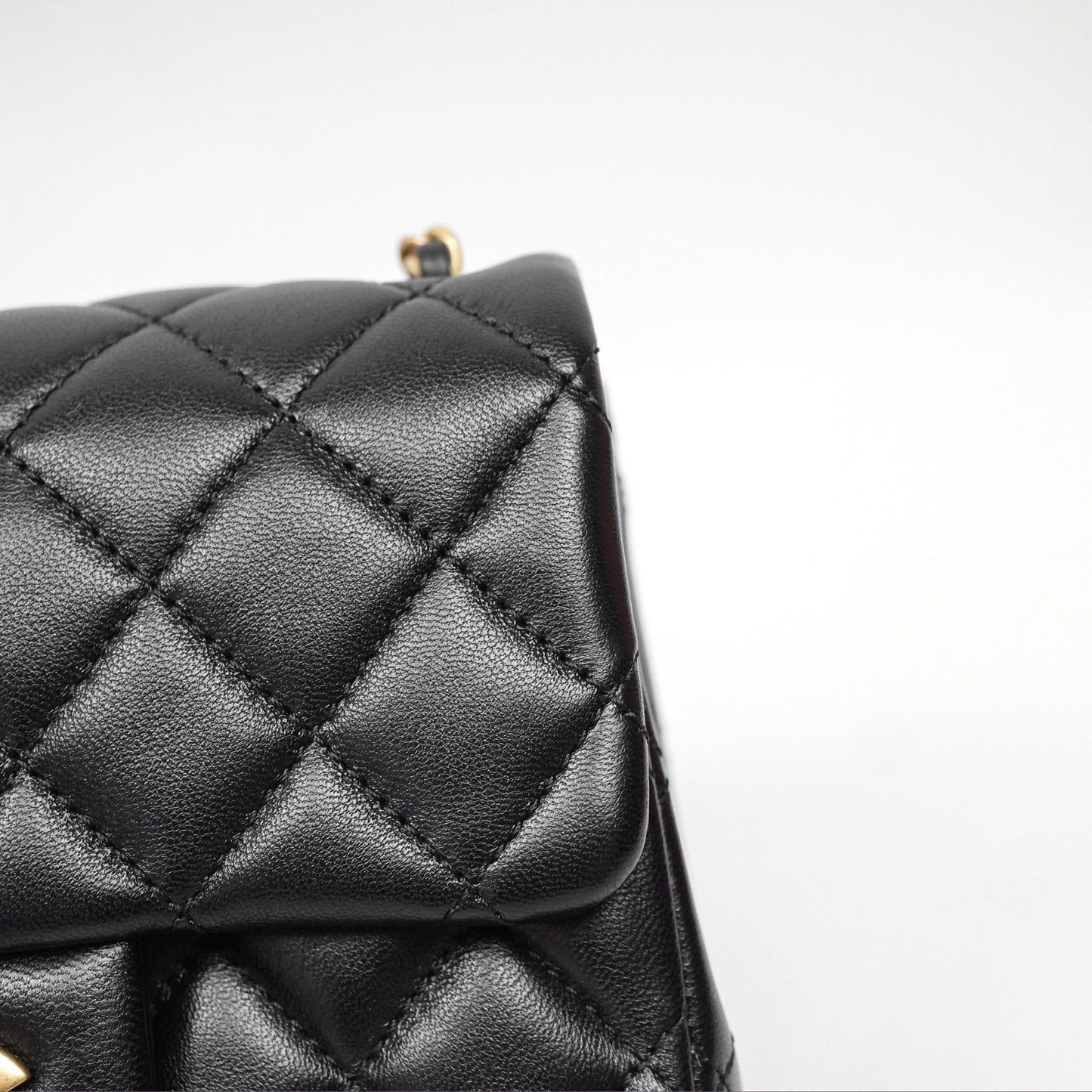 Chanel Pearl Crush Mini Square Quilted Black Lambskin Aged Gold Hardware