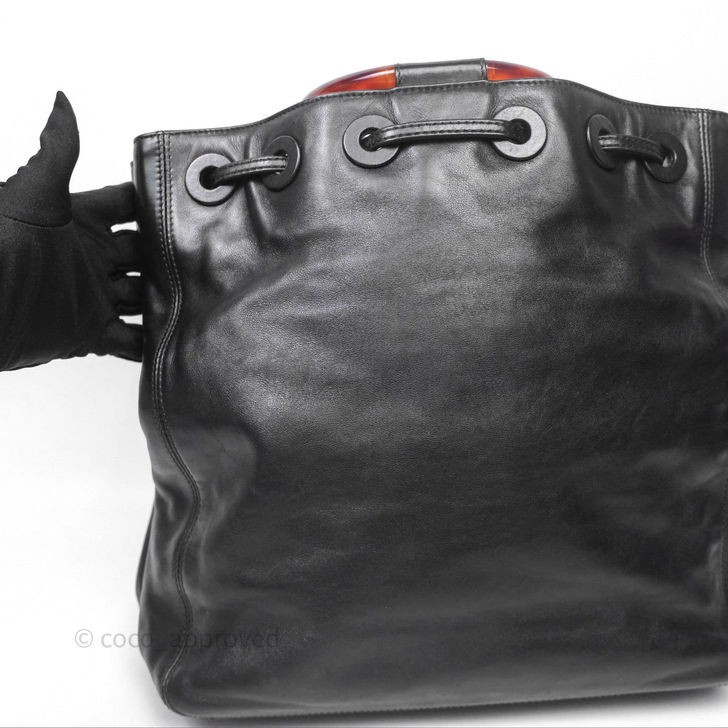 Chanel Vintage Top Handle Ring Bag Black Lambskin