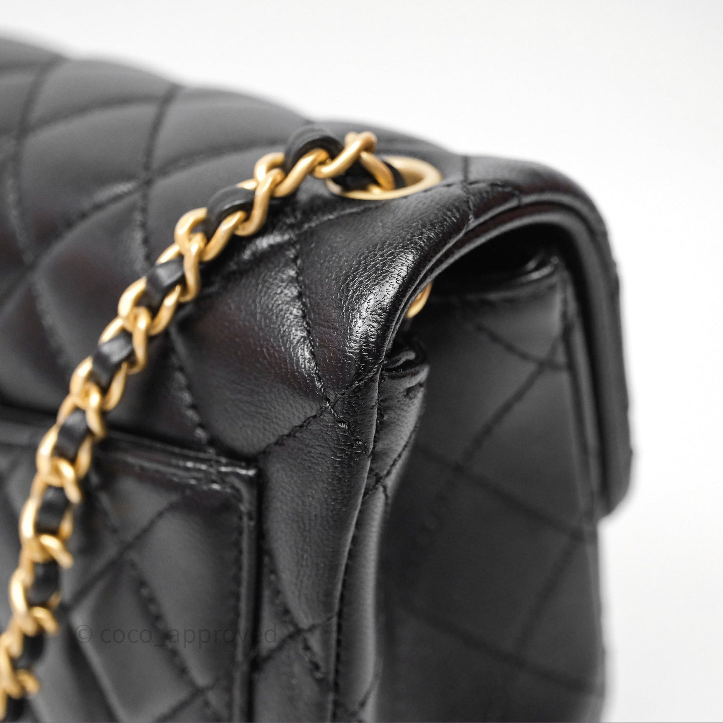 Chanel Pearl Crush Mini Square Quilted Black Lambskin Aged Gold Hardware