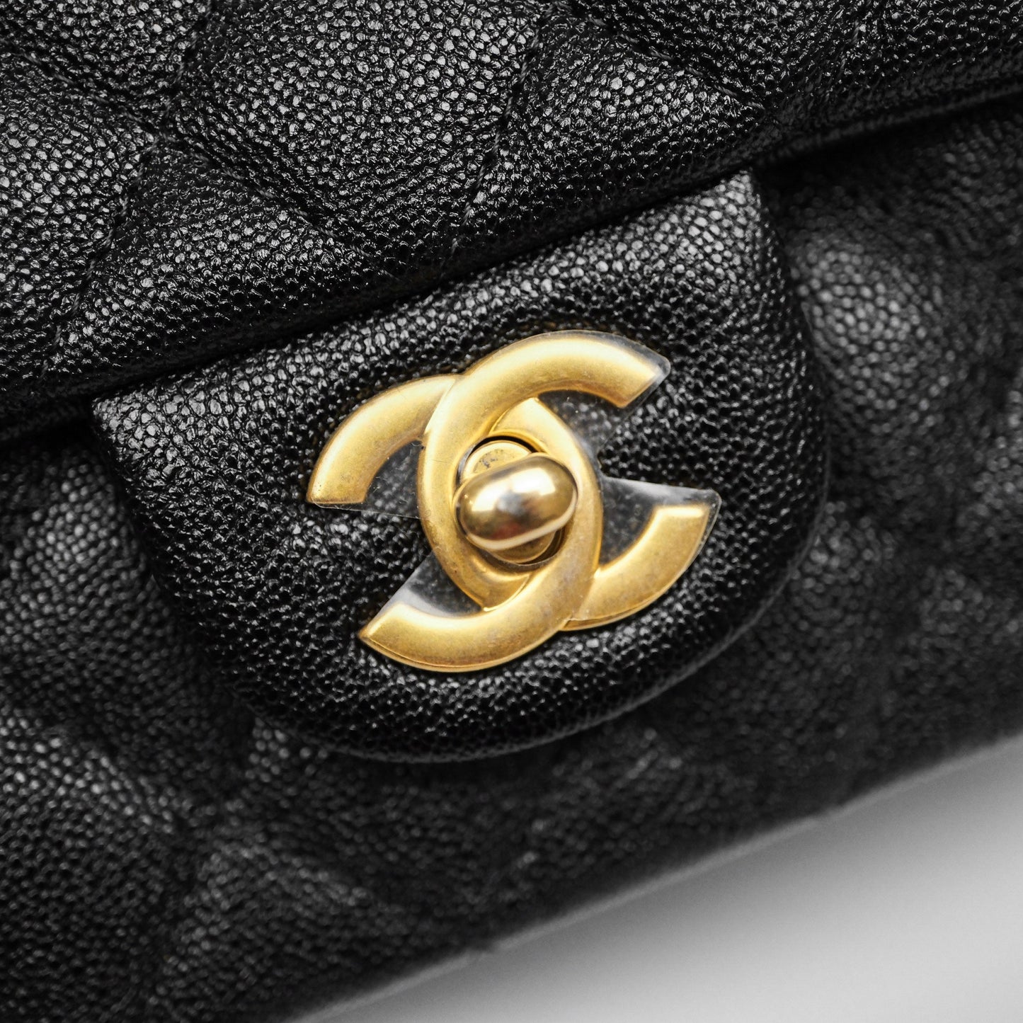 Chanel Top Handle Mini Rectangular Flap Bag Black Caviar Aged Gold Hardware