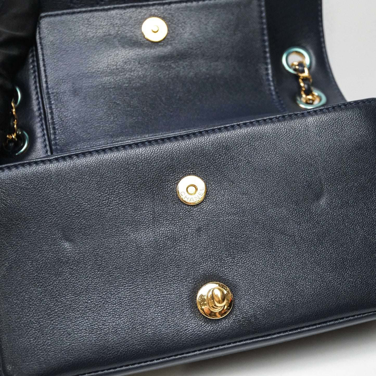 Chanel Small Vintage Mademoiselle Flap Navy Sheepskin Gold Hardware