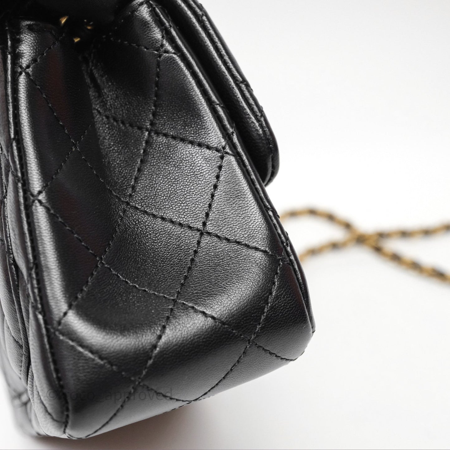 Chanel Pearl Crush Mini Square Quilted Black Lambskin Aged Gold Hardware