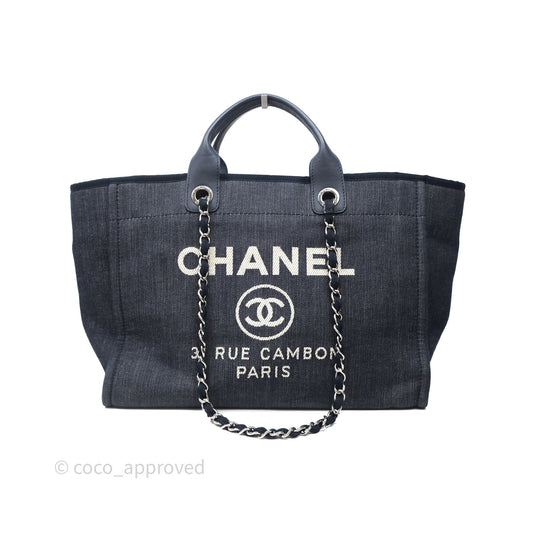 Chanel Large Deauville Tote Denim Canvas Silver Hardware