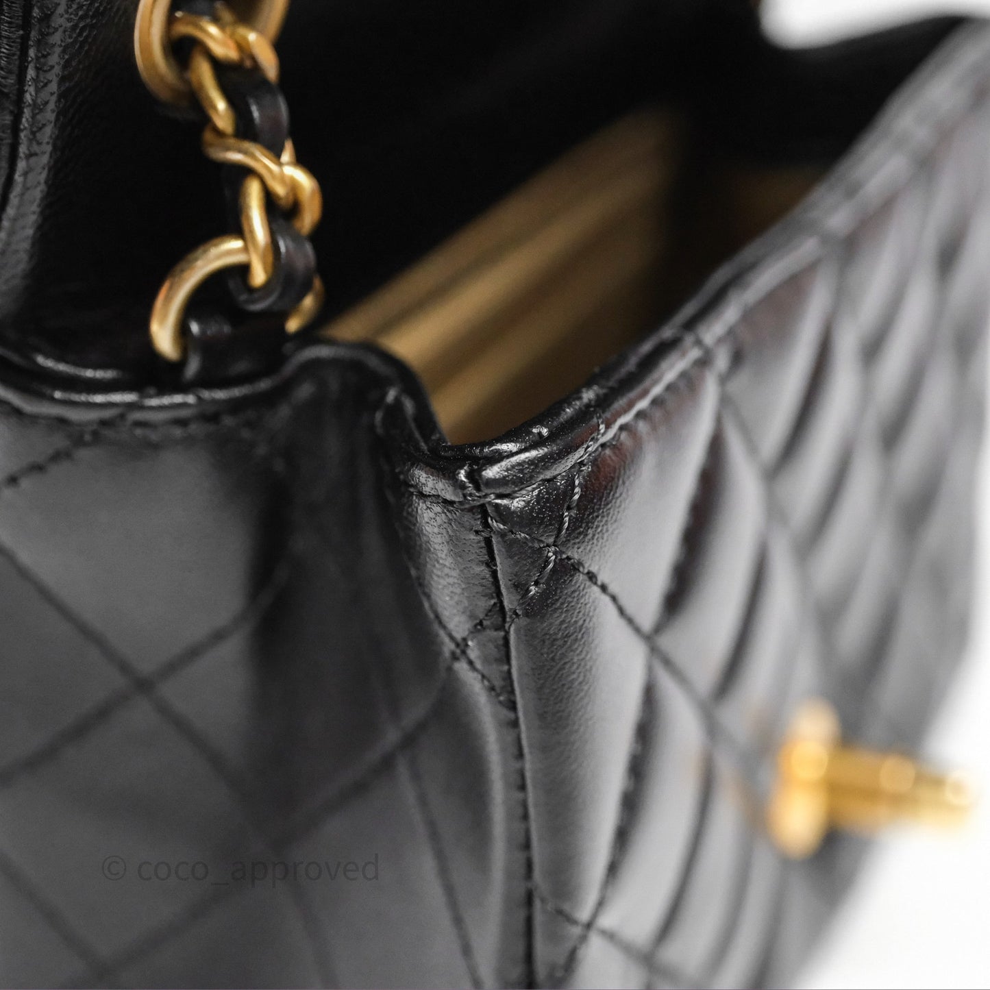 Chanel Pearl Crush Mini Square Quilted Black Lambskin Aged Gold Hardware