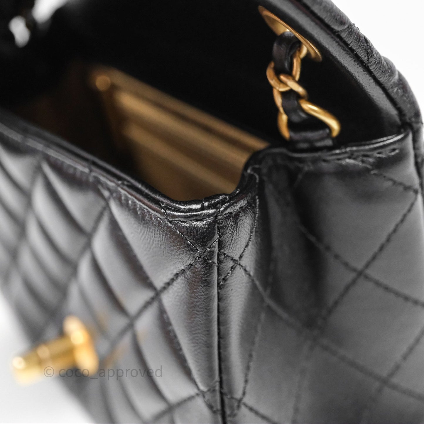 Chanel Pearl Crush Mini Square Quilted Black Lambskin Aged Gold Hardware