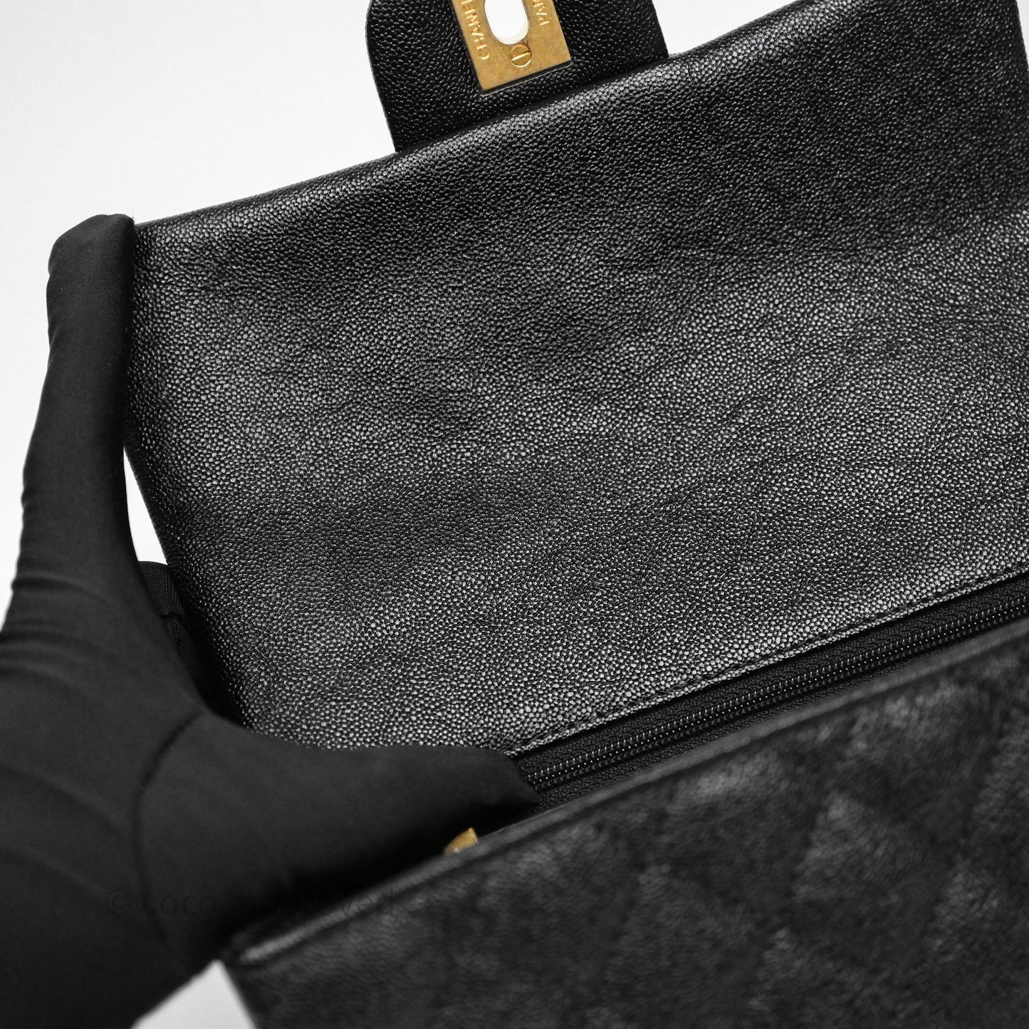 Chanel Top Handle Mini Rectangular Flap Bag Black Caviar Aged Gold Hardware