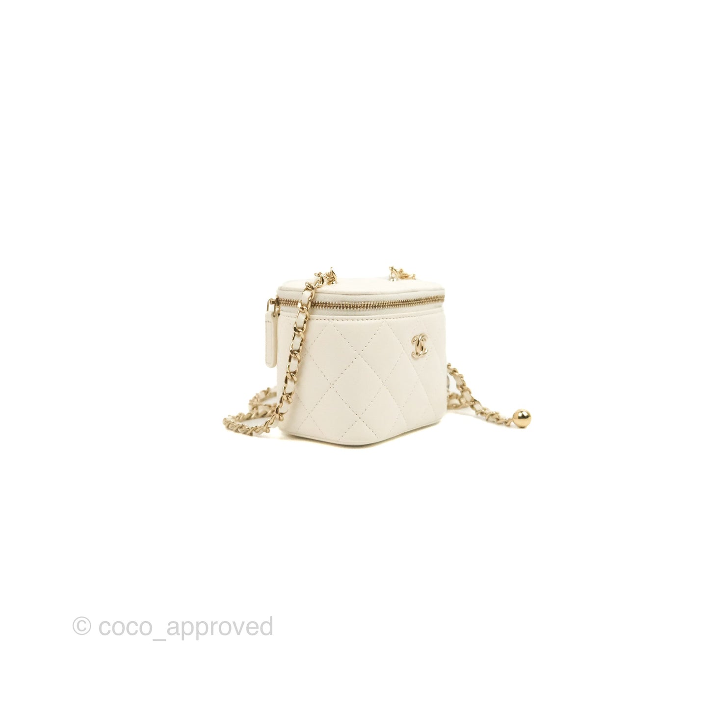 Chanel Mini Ball Crush Vanity With Chain White Lambskin Gold Hardware
