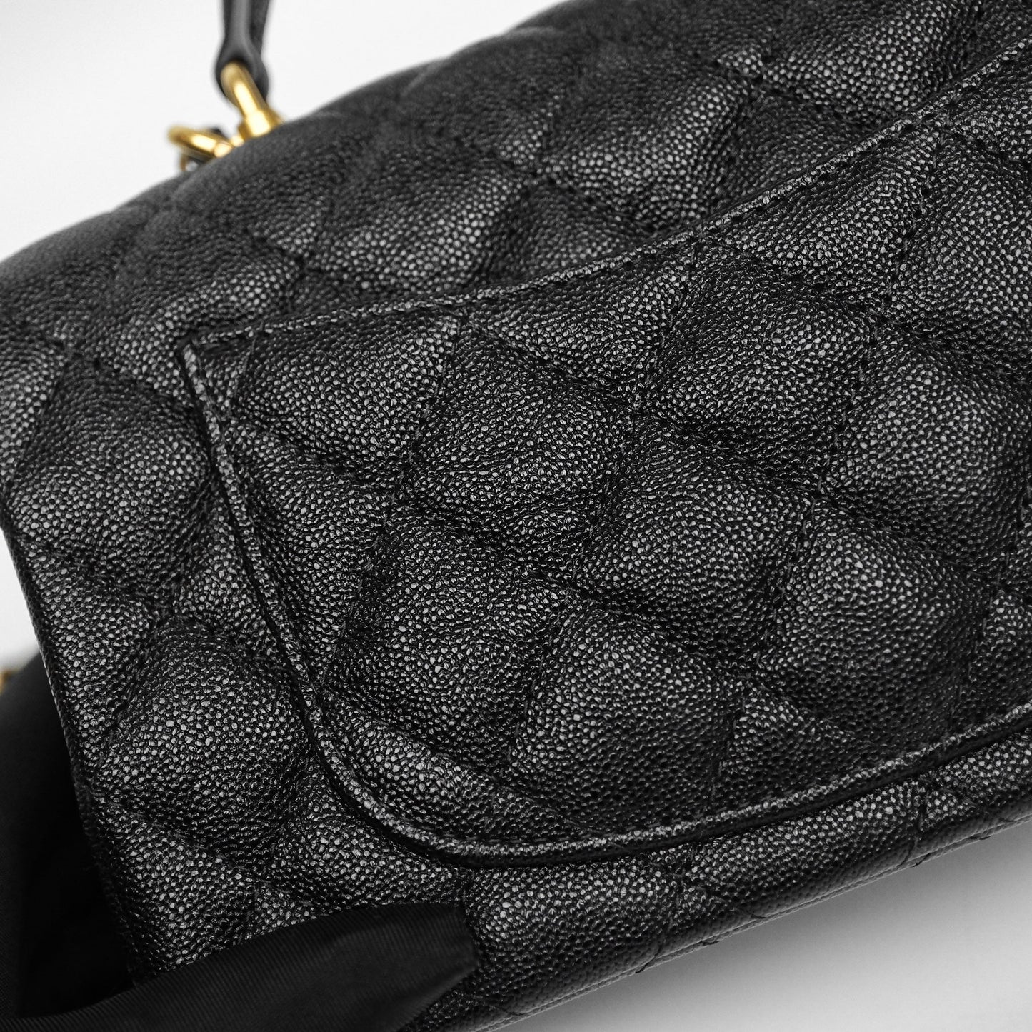 Chanel Top Handle Mini Rectangular Flap Bag Black Caviar Aged Gold Hardware