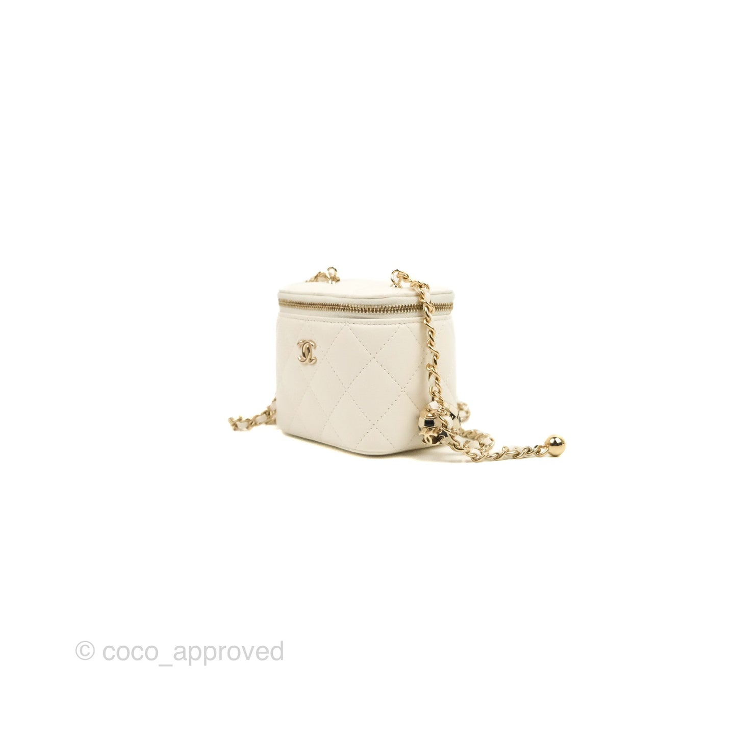 Chanel Mini Ball Crush Vanity With Chain White Lambskin Gold Hardware