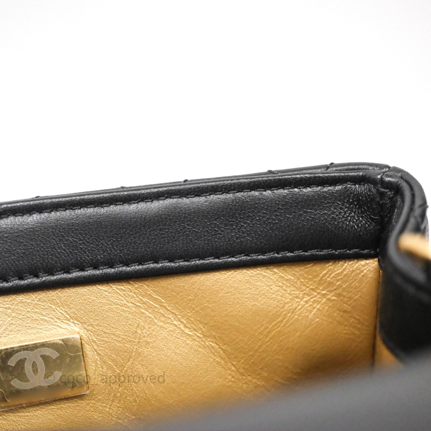 Chanel Pearl Crush Mini Square Quilted Black Lambskin Aged Gold Hardware