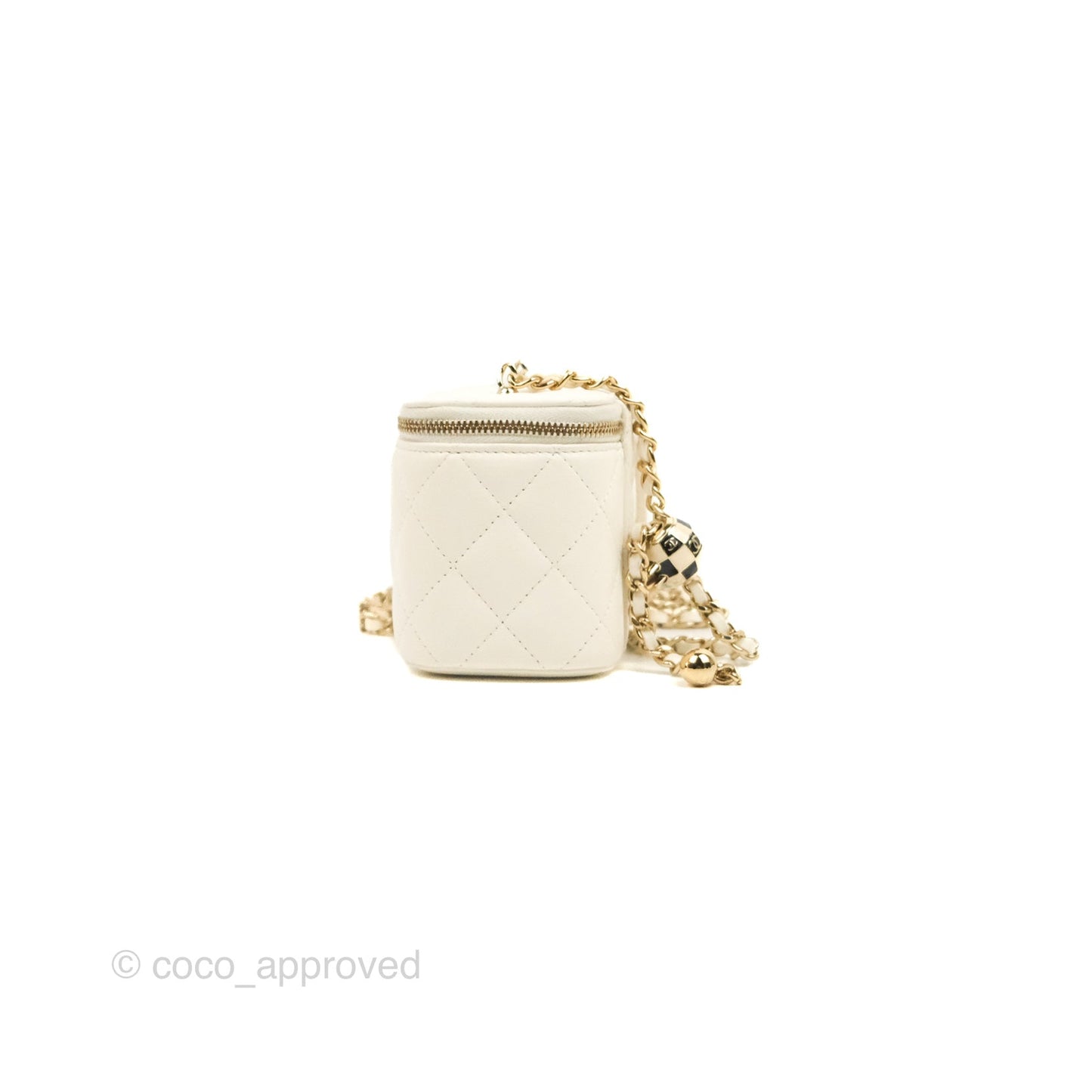 Chanel Mini Ball Crush Vanity With Chain White Lambskin Gold Hardware