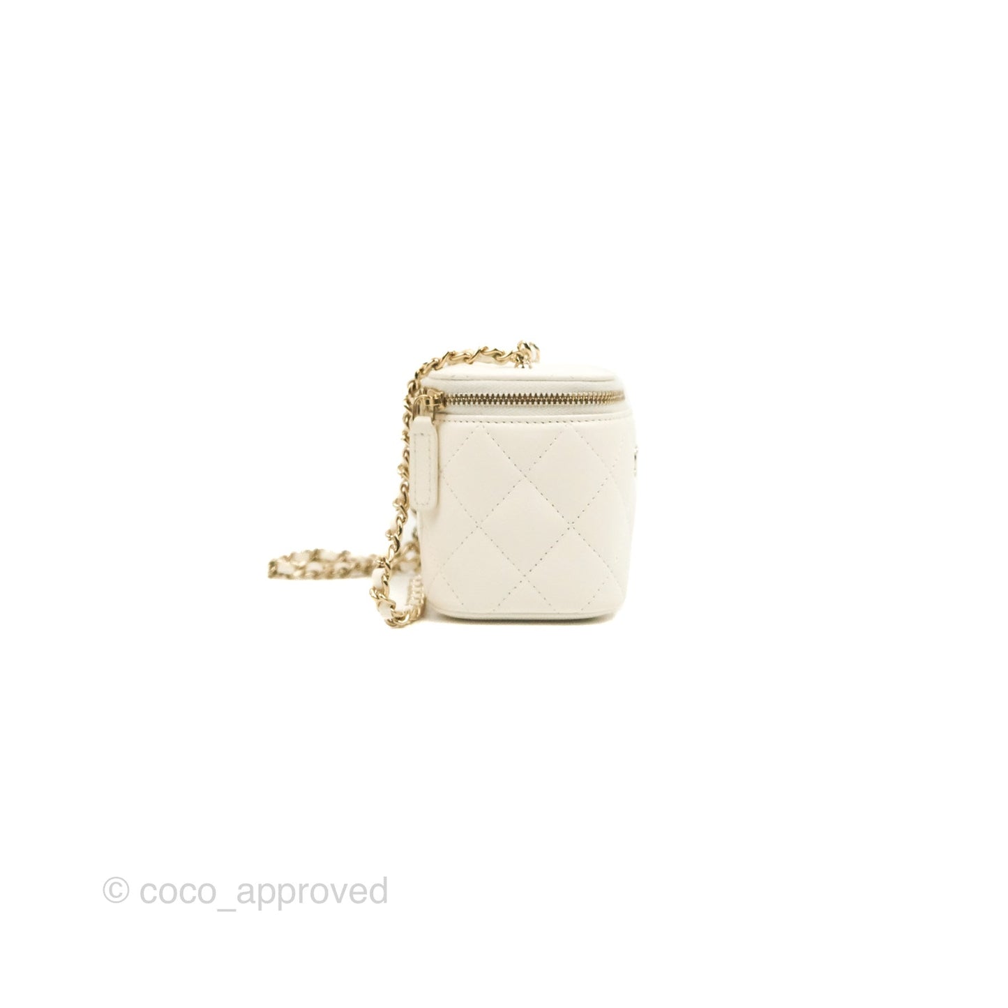 Chanel Mini Ball Crush Vanity With Chain White Lambskin Gold Hardware