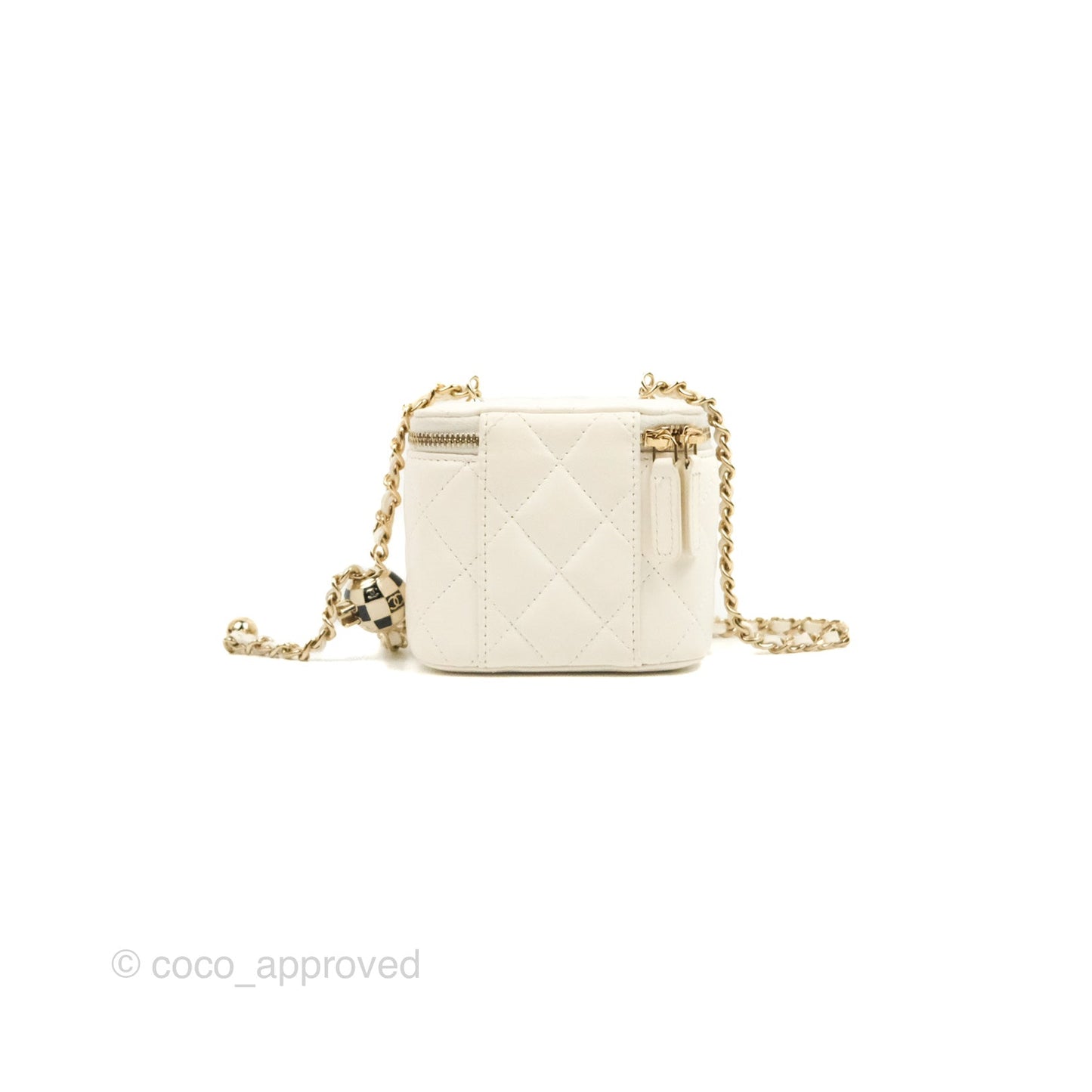 Chanel Mini Ball Crush Vanity With Chain White Lambskin Gold Hardware