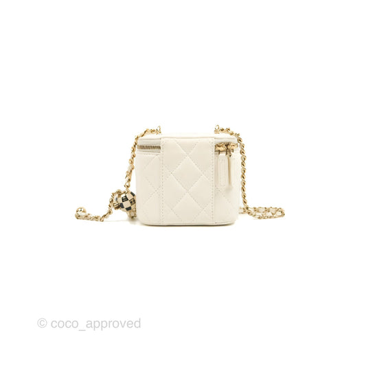Chanel Mini Ball Crush Vanity With Chain White Lambskin Gold Hardware