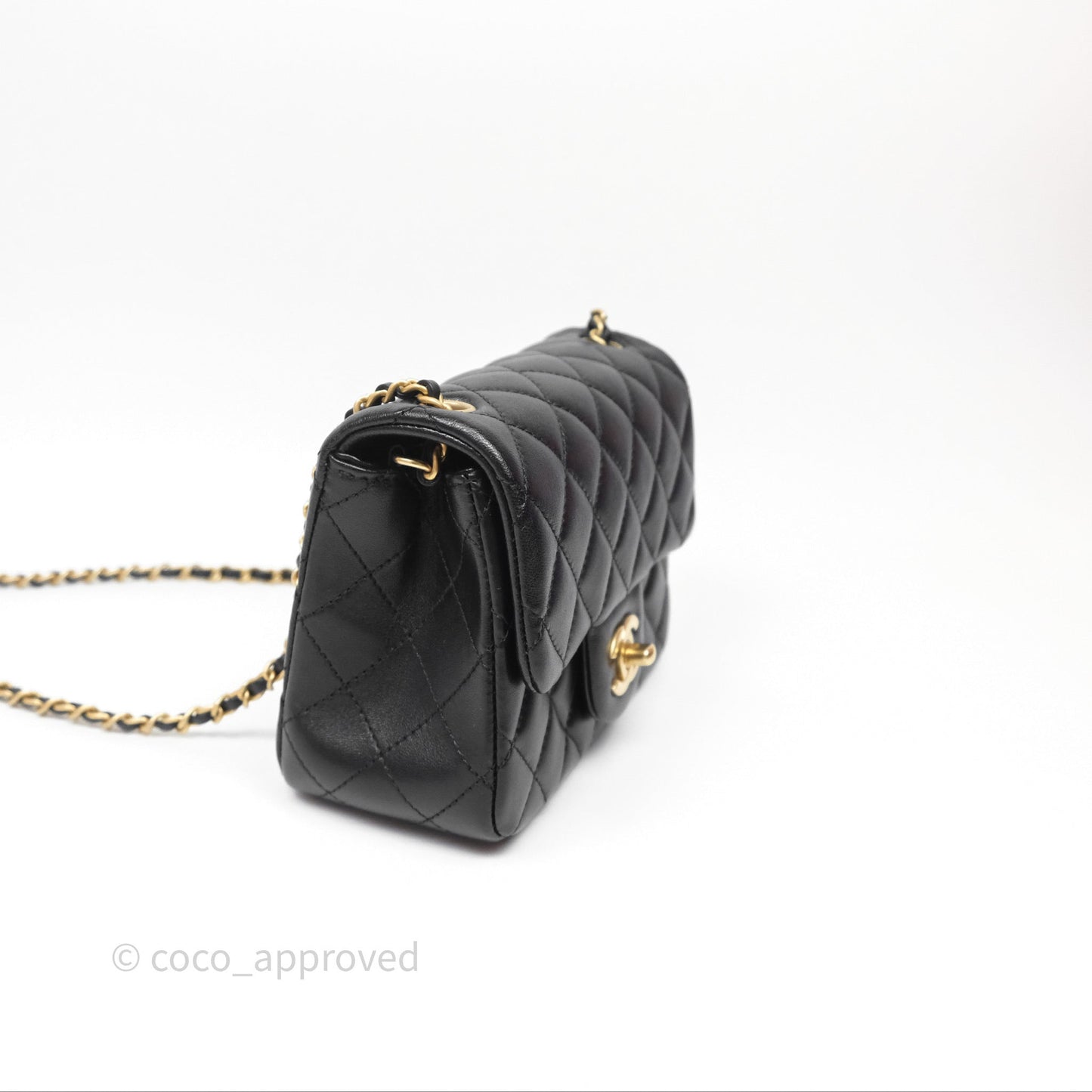 Chanel Pearl Crush Mini Square Quilted Black Lambskin Aged Gold Hardware