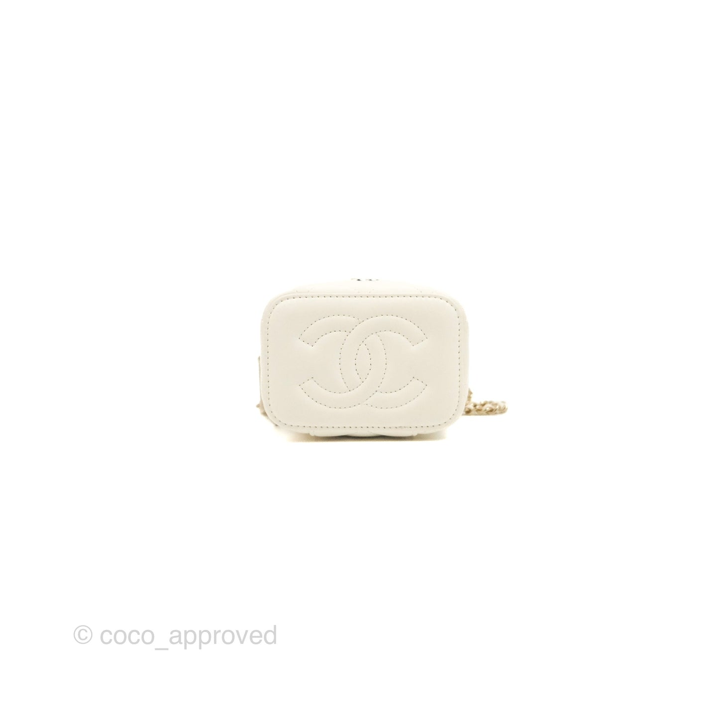 Chanel Mini Ball Crush Vanity With Chain White Lambskin Gold Hardware