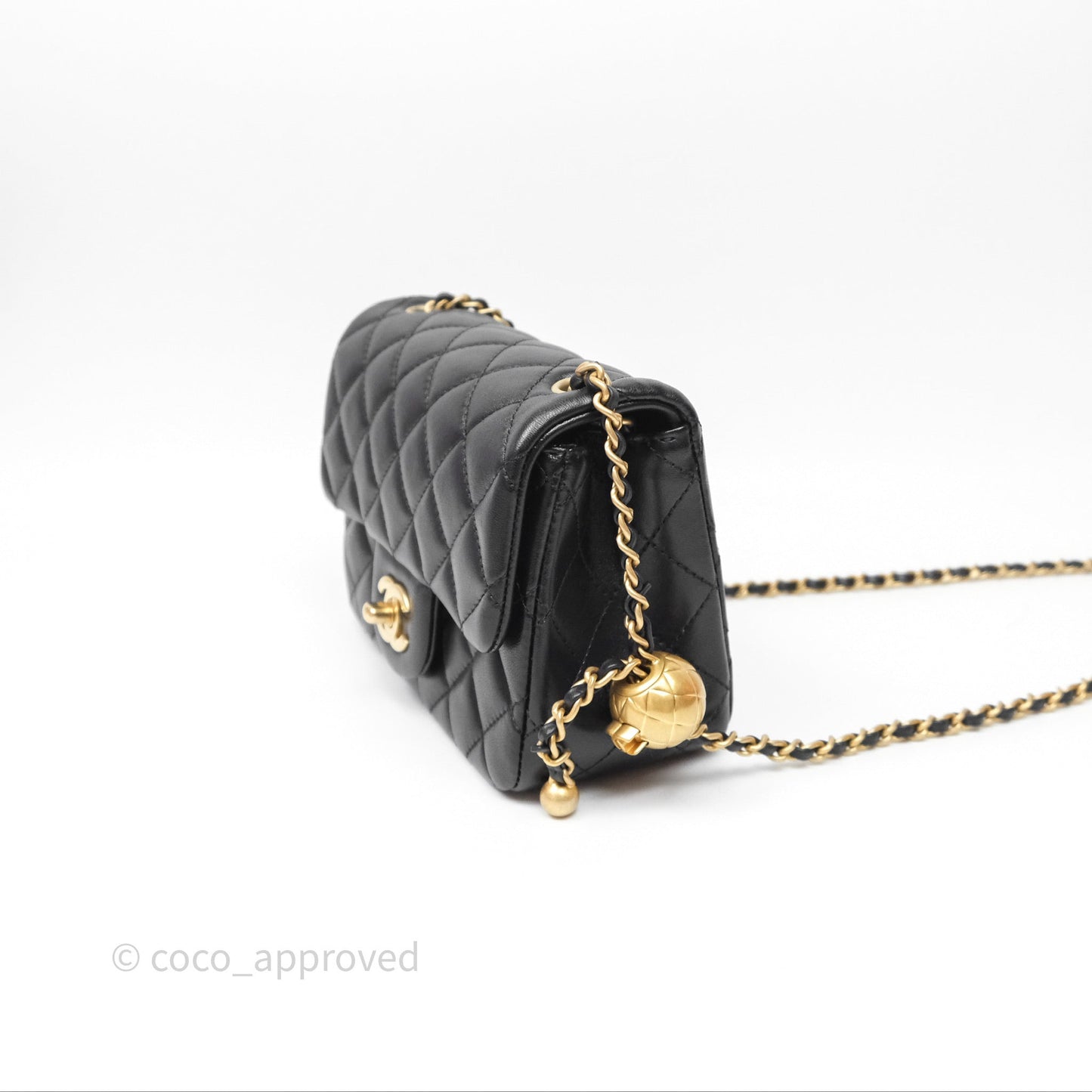 Chanel Pearl Crush Mini Square Quilted Black Lambskin Aged Gold Hardware