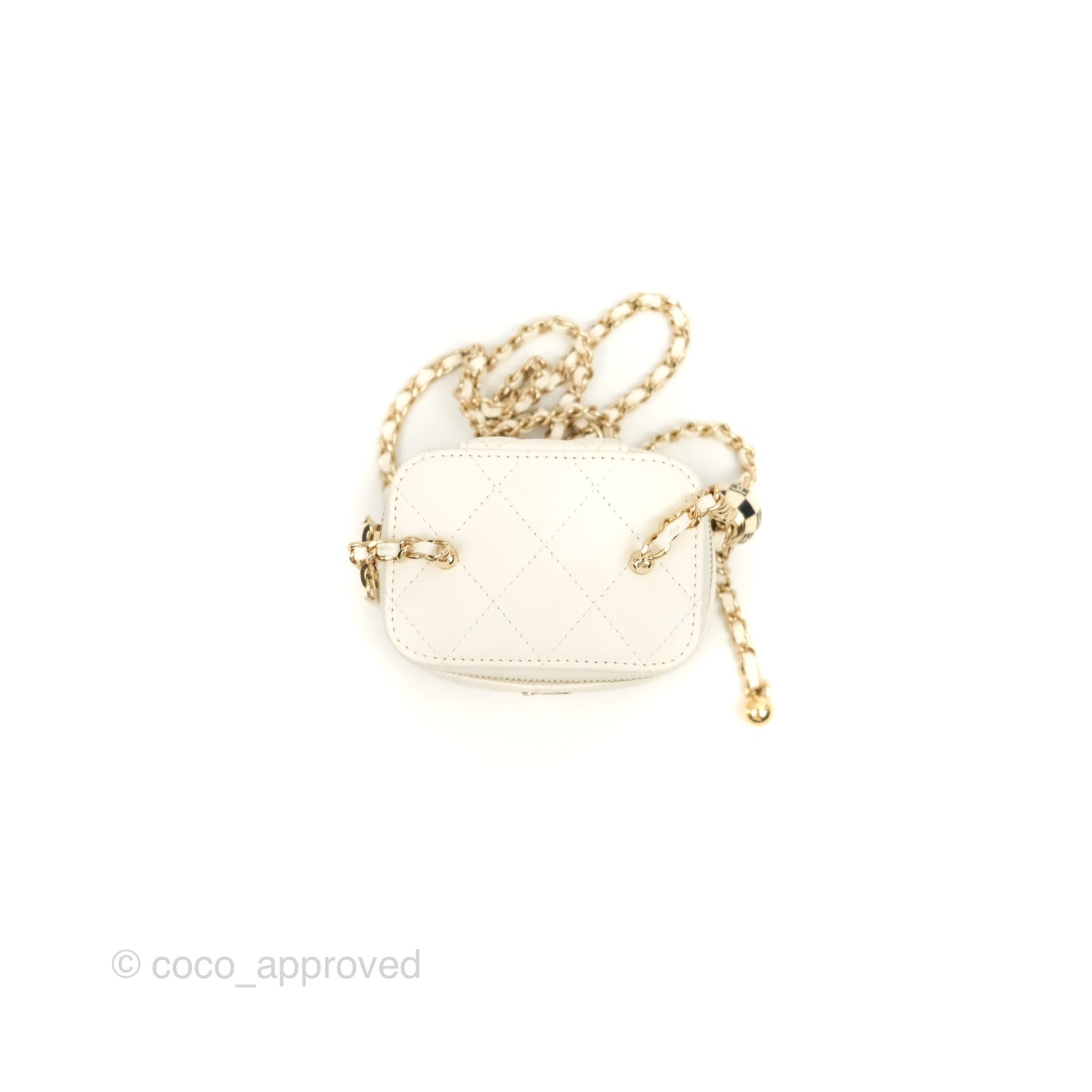 Chanel Mini Ball Crush Vanity With Chain White Lambskin Gold Hardware